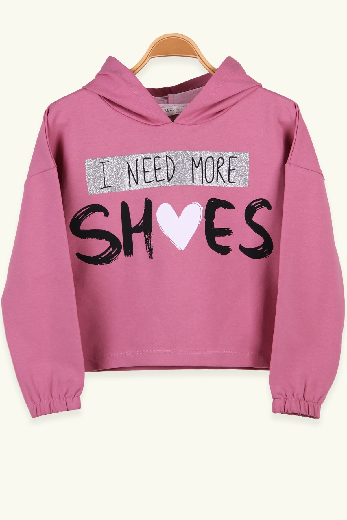 Breeze Kız Çocuk Sweatshirt Göbek Üstü Kapüşonlu Simli Gülkurusu (8-14 Yaş)