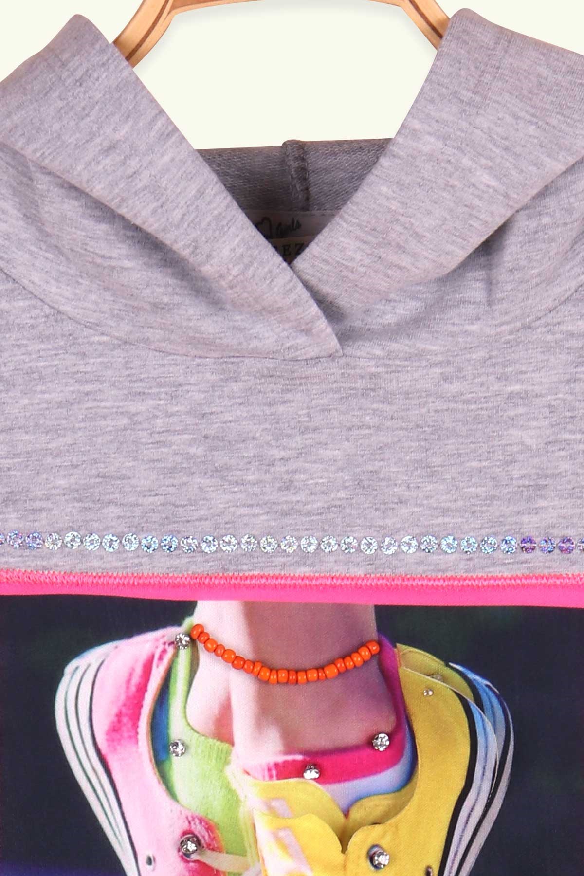 Breeze Kız Çocuk Sweatshirt Göbek Üstü Ayakkabısı 3 Boyutlu Gri (9-14 Yaş)