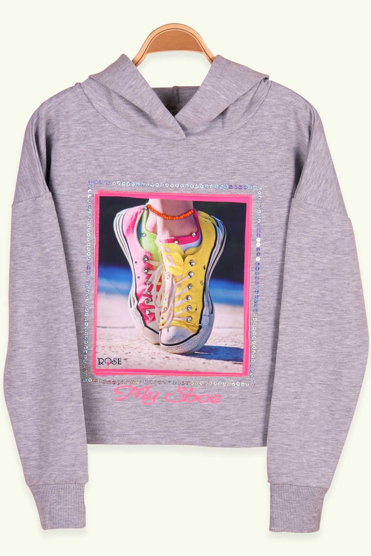 Breeze Kız Çocuk Sweatshirt Göbek Üstü Ayakkabısı 3 Boyutlu Gri (9-14 Yaş)