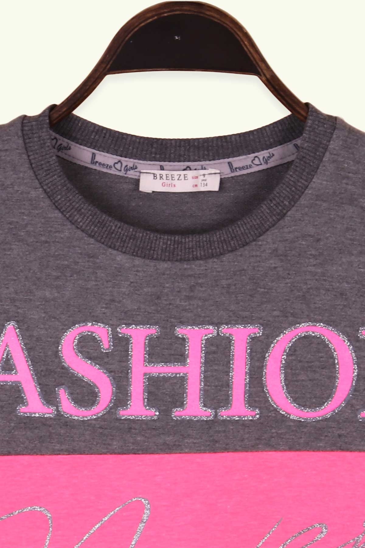 Breeze Kız Çocuk Sweatshirt Göbek Üstü Baskılı Neon Pembe (9-14 Yaş)