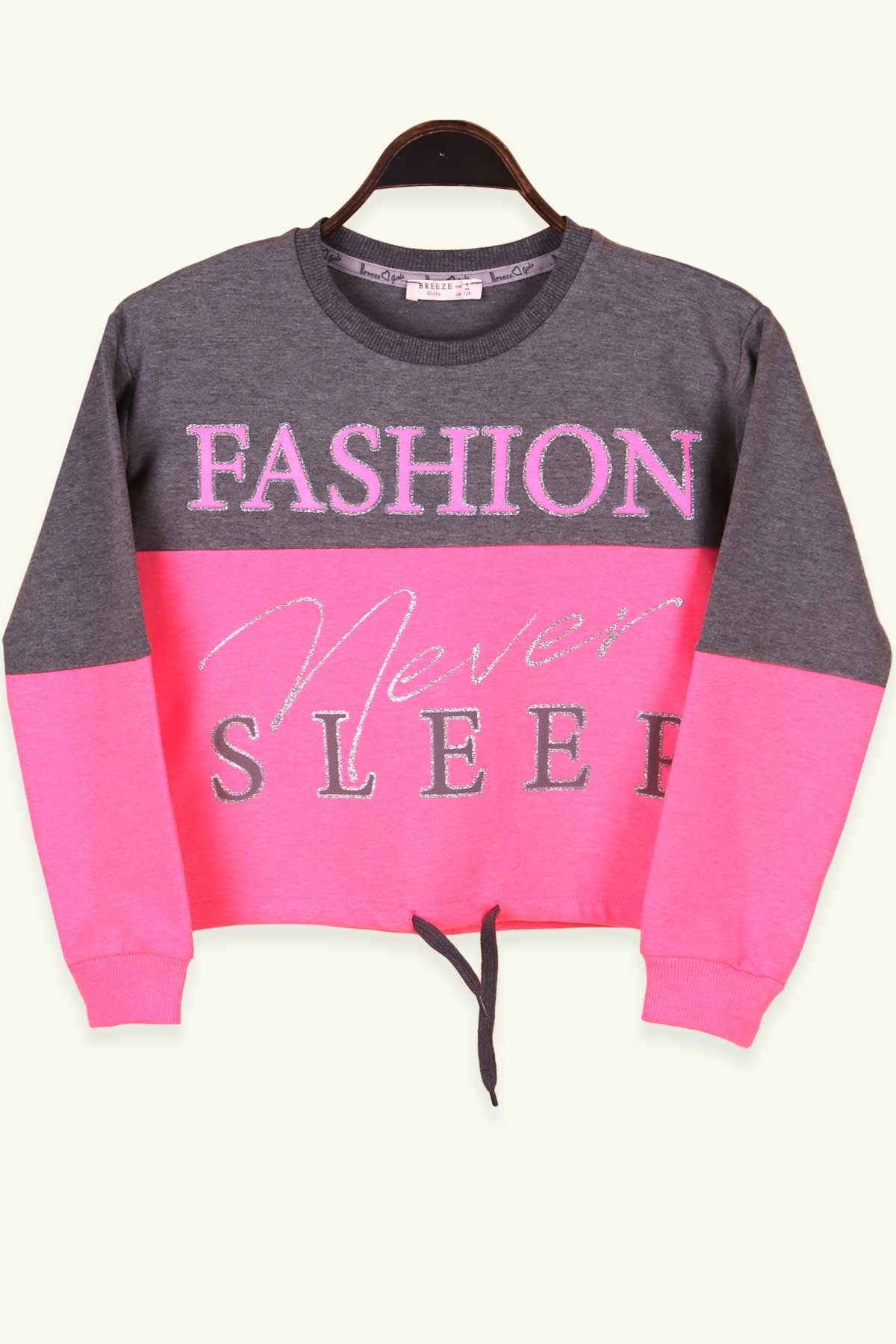 Breeze Kız Çocuk Sweatshirt Göbek Üstü Baskılı Neon Pembe (9-14 Yaş)
