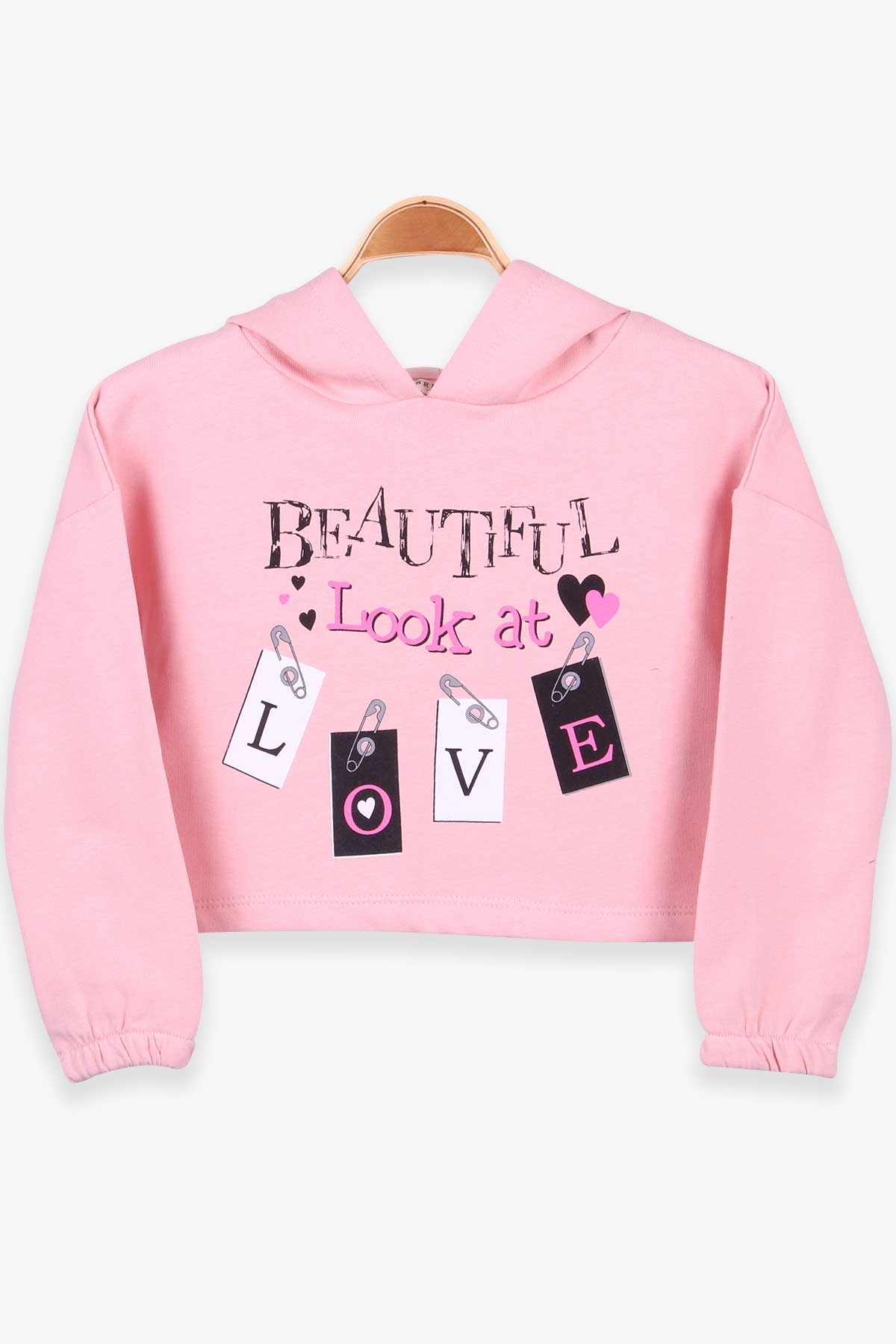 Breeze Kız Çocuk Sweatshirt Göbek Üstü Baskılı Somon (4-8 Yaş)