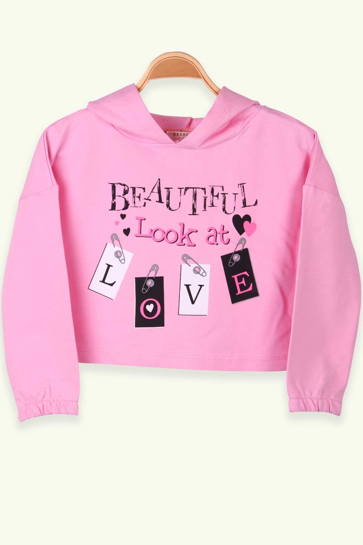 Breeze Kız Çocuk Sweatshirt Göbek Üstü Baskılı Pembe (4-8 Yaş)