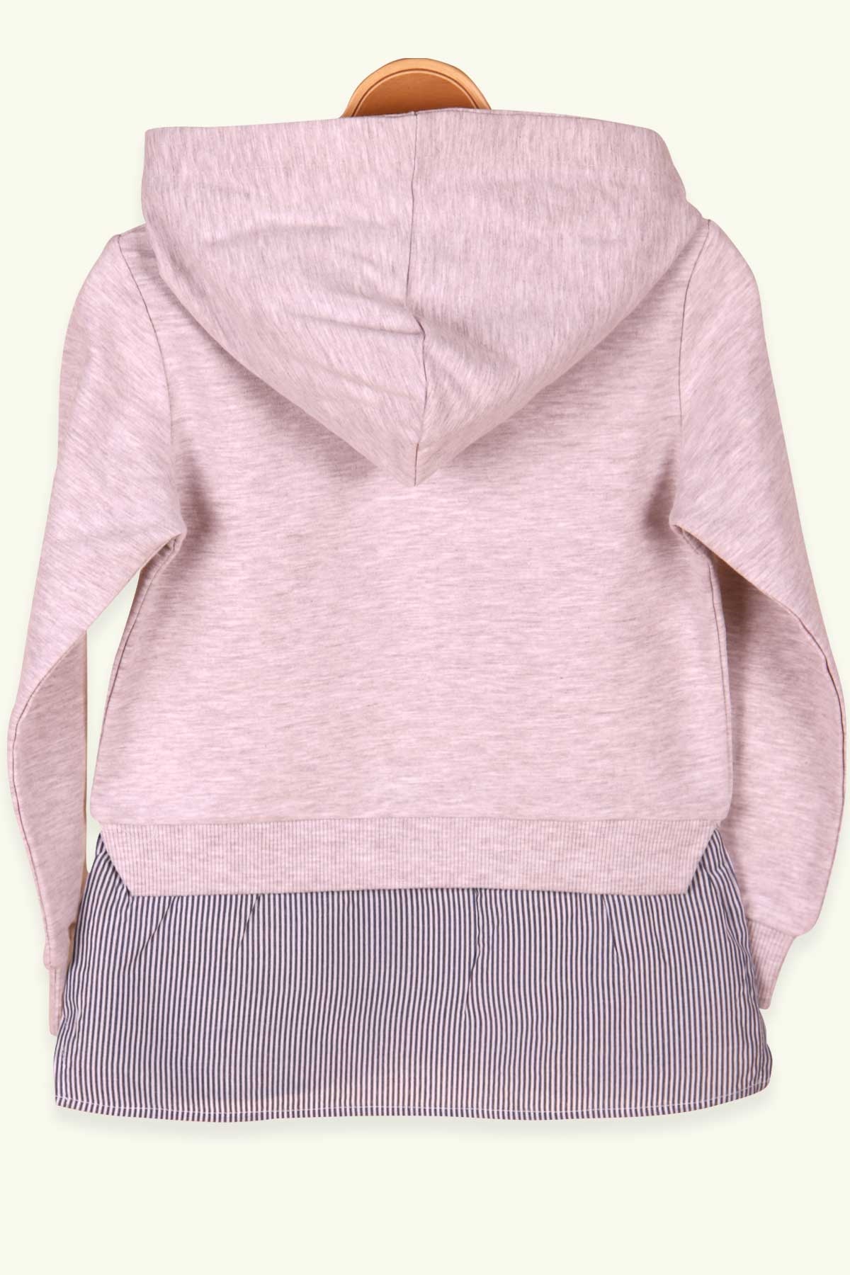 Breeze Kız Çocuk Sweatshirt Gömlek Detaylı Kapüşonlu Bej (6-12 Yaş)