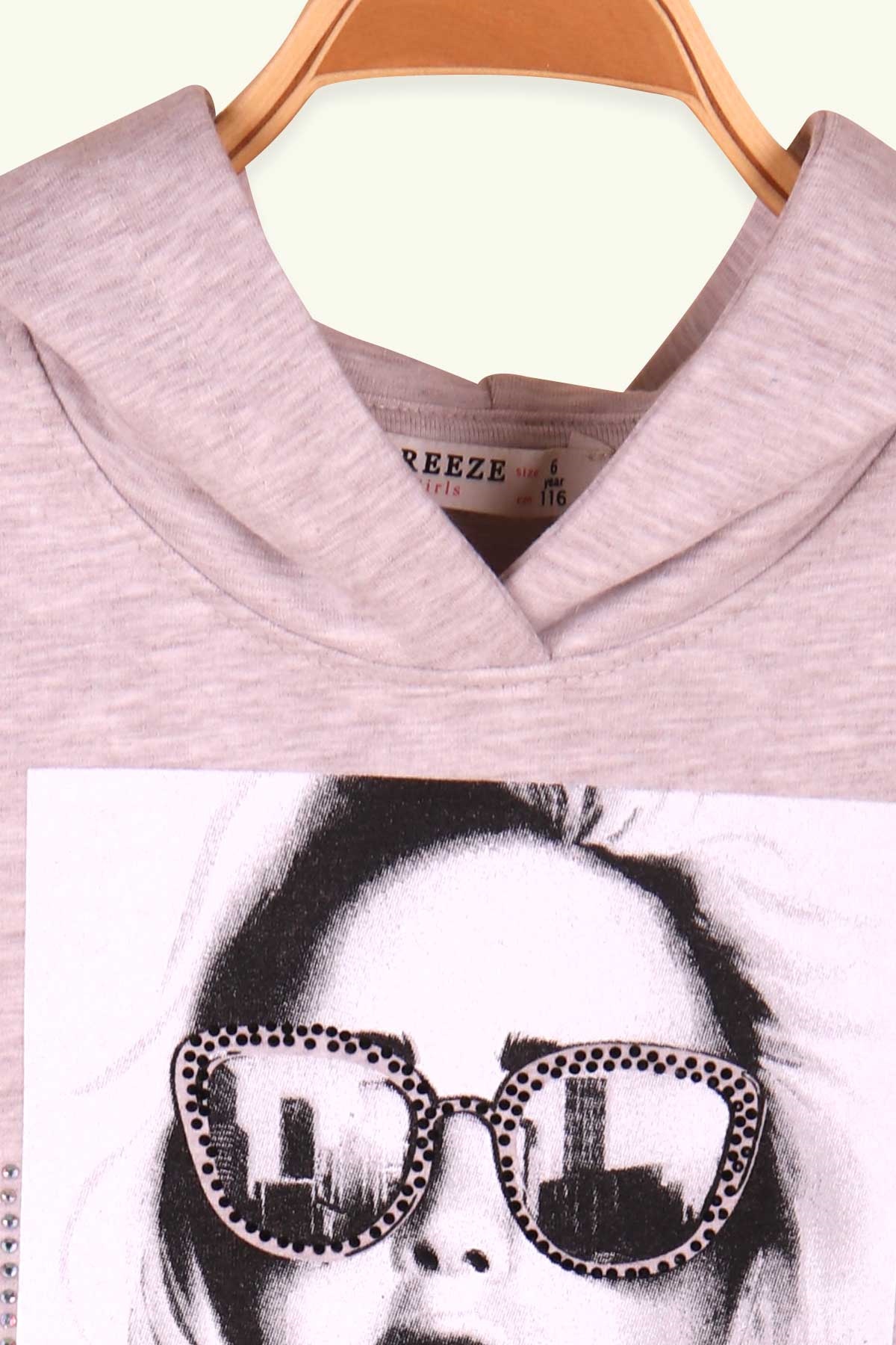 Breeze Kız Çocuk Sweatshirt Gömlek Detaylı Kapüşonlu Bej (6-12 Yaş)