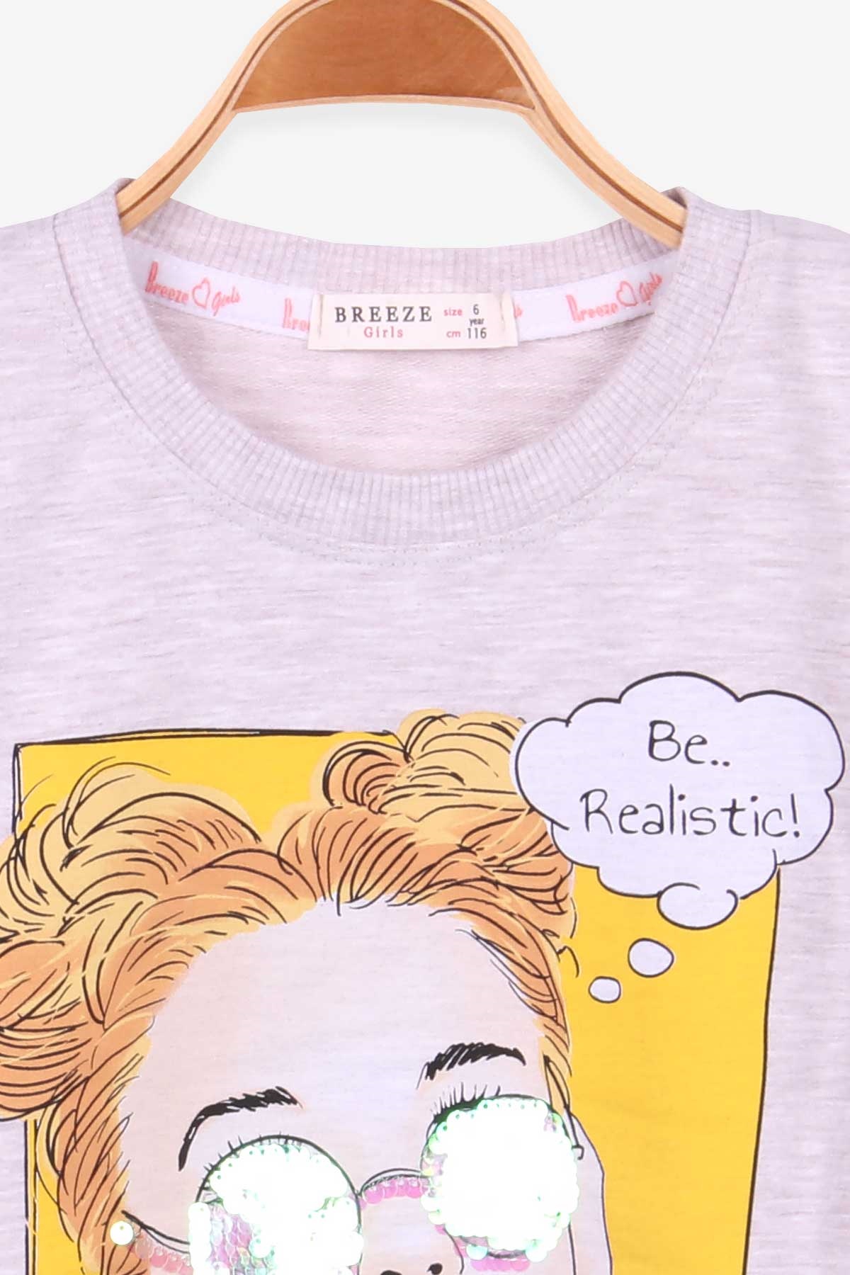 Breeze Kız Çocuk Sweatshirt Gözlüklü Kız Baskılı Bej Melanj (6-12 Yaş)