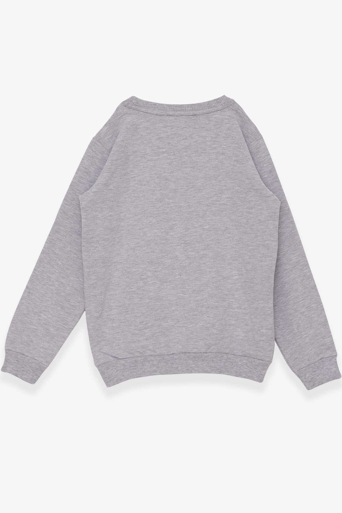 Breeze Kız Çocuk Sweatshirt Gözlüklü Pullu Kız Baskılı Gri Melanj (6-12 Yaş)
