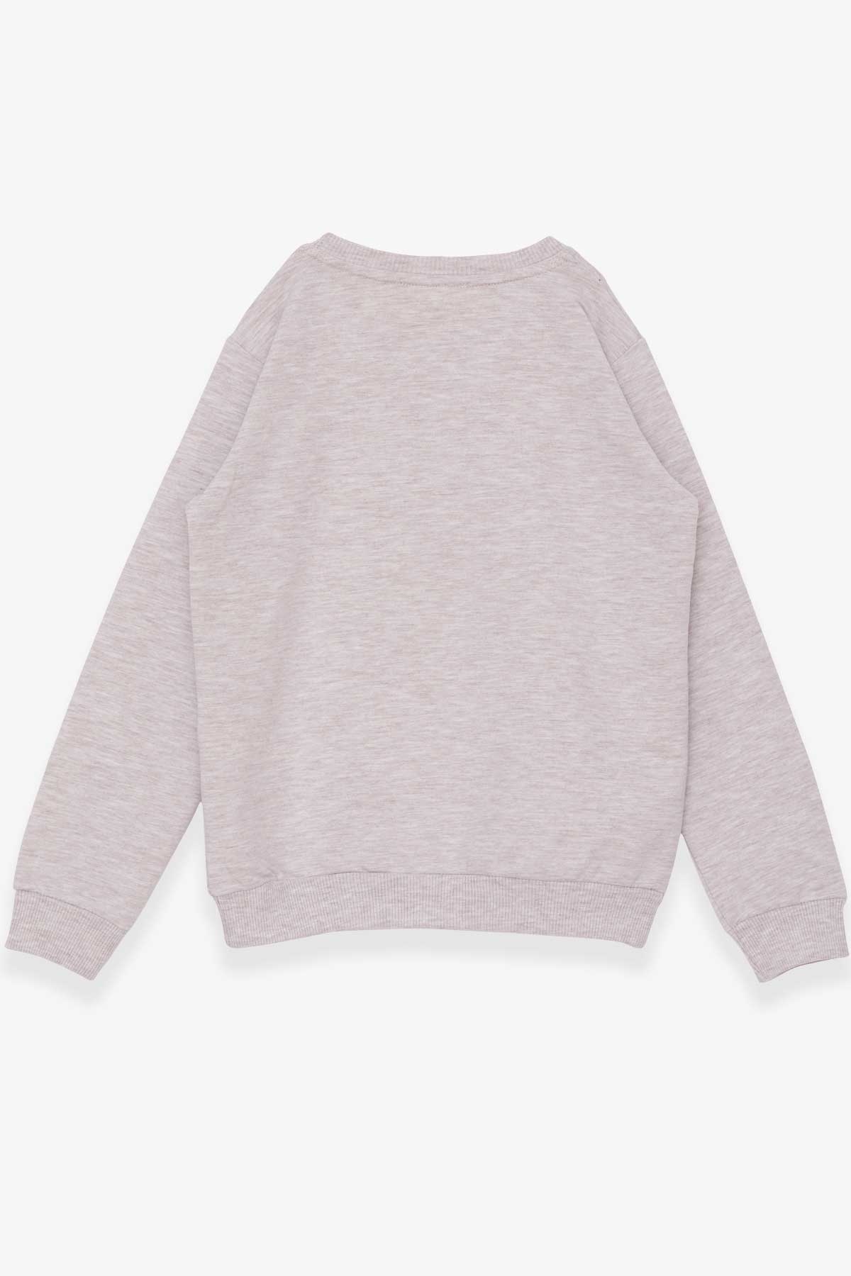 Breeze Kız Çocuk Sweatshirt Gözlüklü Pullu Kız Baskılı Bej Melanj (6-12 Yaş)