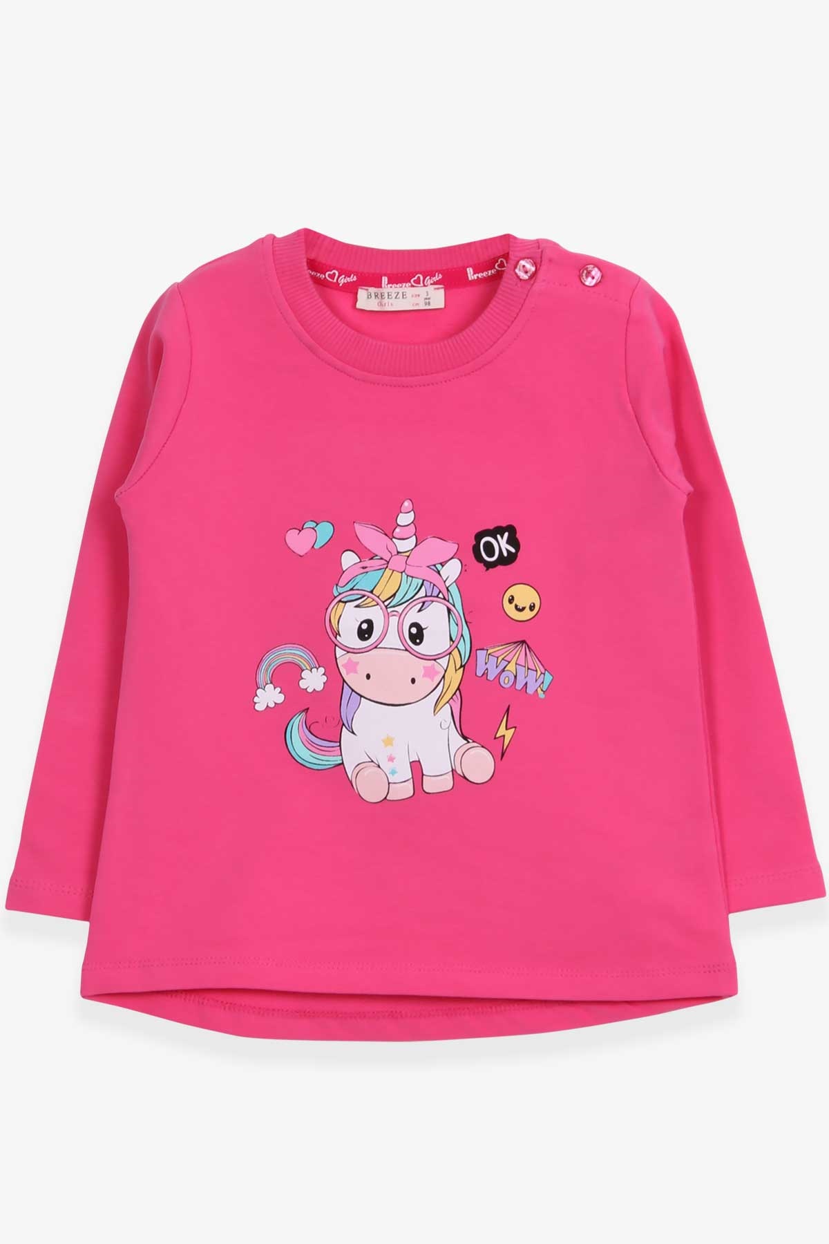 Breeze Kız Çocuk Sweatshirt Gözlüklü Unicorn Baskılı Pembe (1-4 Yaş)