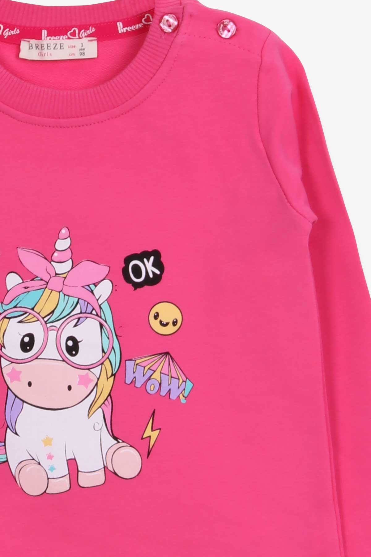 Breeze Kız Çocuk Sweatshirt Gözlüklü Unicorn Baskılı Pembe (1-4 Yaş)