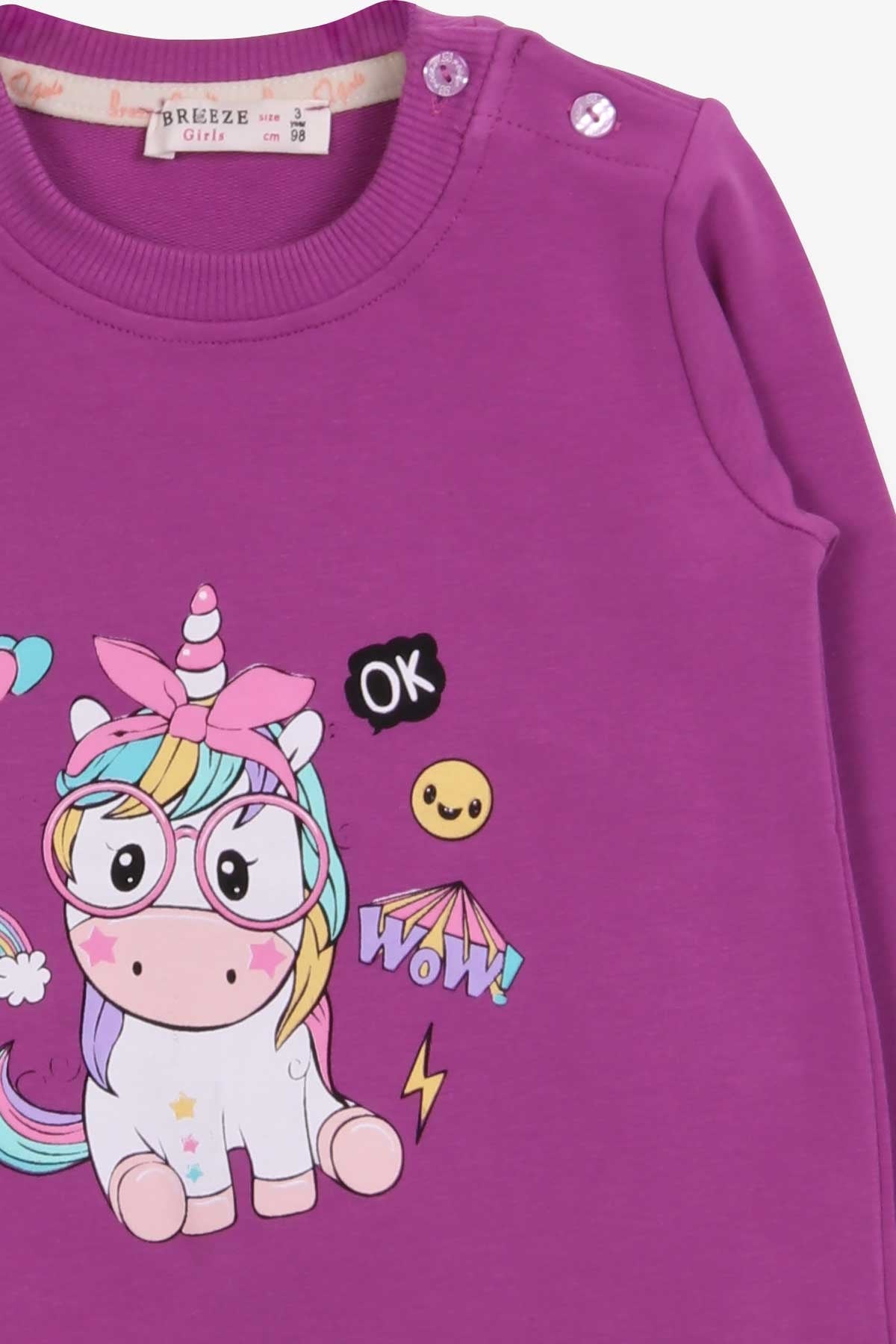Breeze Kız Çocuk Sweatshirt Gözlüklü Unicorn Baskılı Mor (1-4 Yaş)