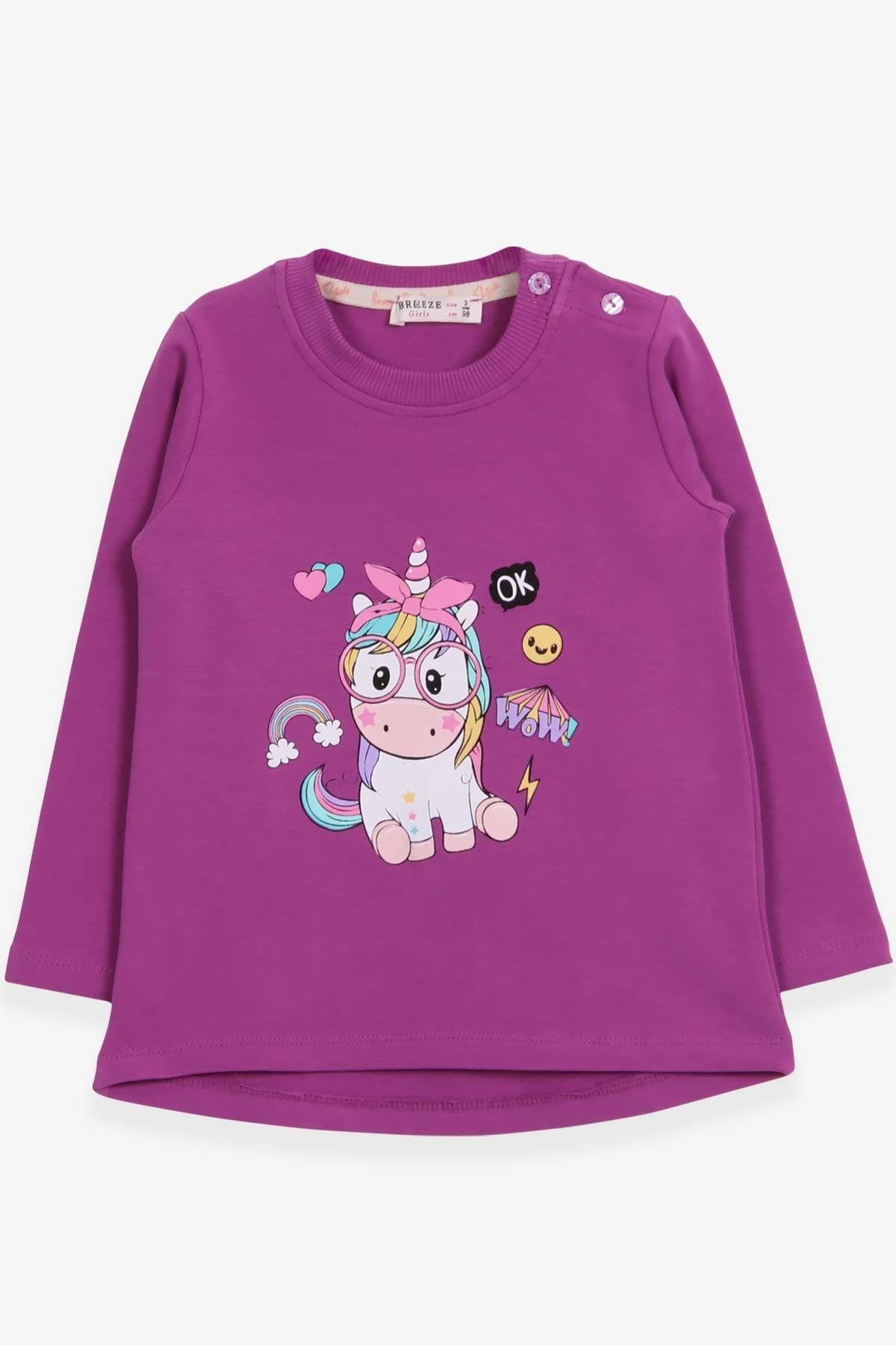 Breeze Kız Çocuk Sweatshirt Gözlüklü Unicorn Baskılı Mor (1-4 Yaş)