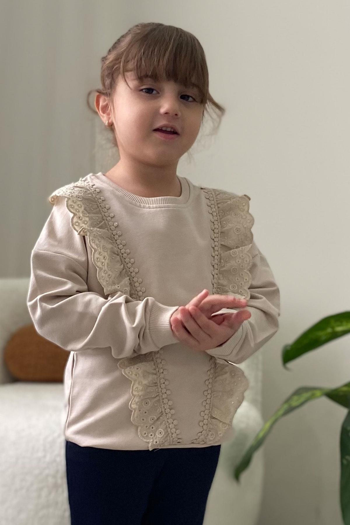 Breeze Kız Çocuk Sweatshirt Güpürlü Bej (1.5-2 Yaş)