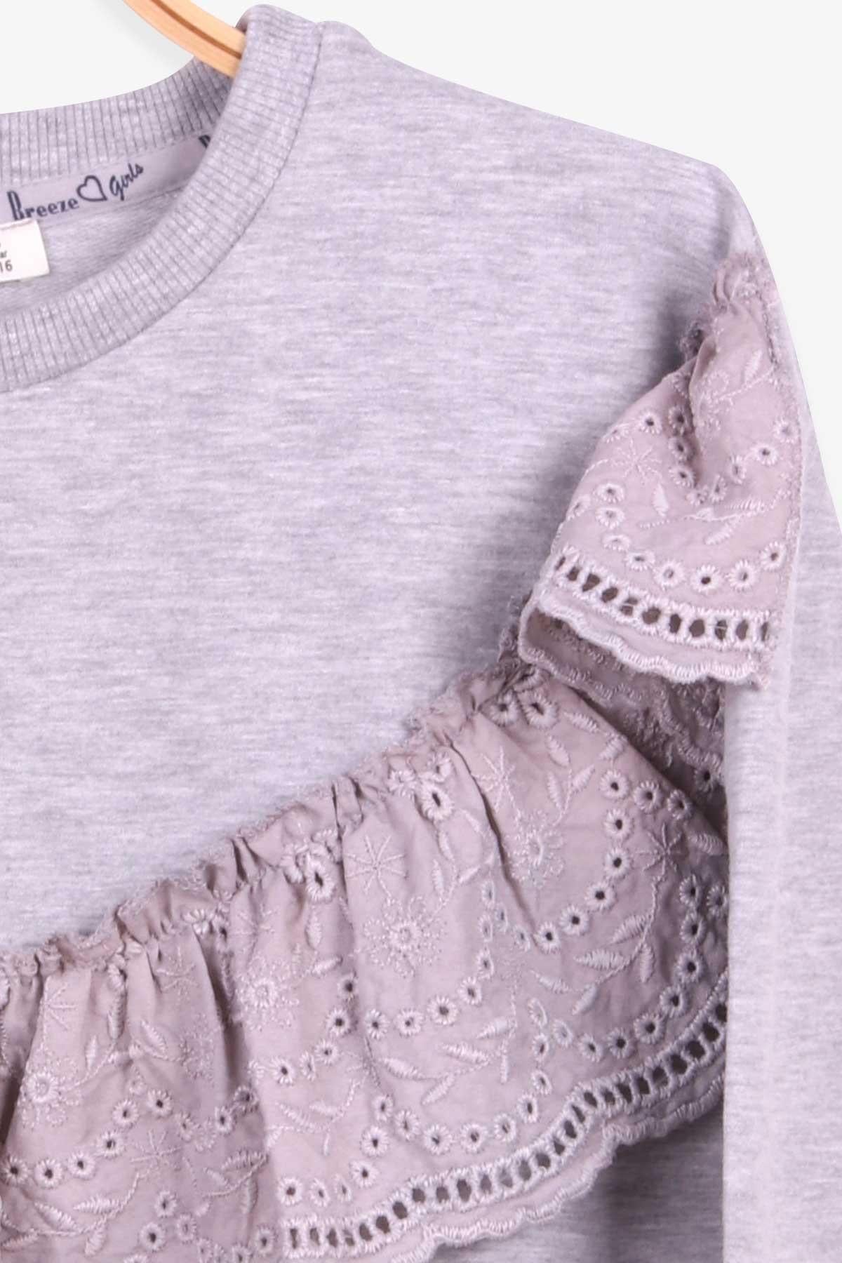 Breeze Kız Çocuk Sweatshirt Güpürlü Gri Melanj (6-12 Yaş)