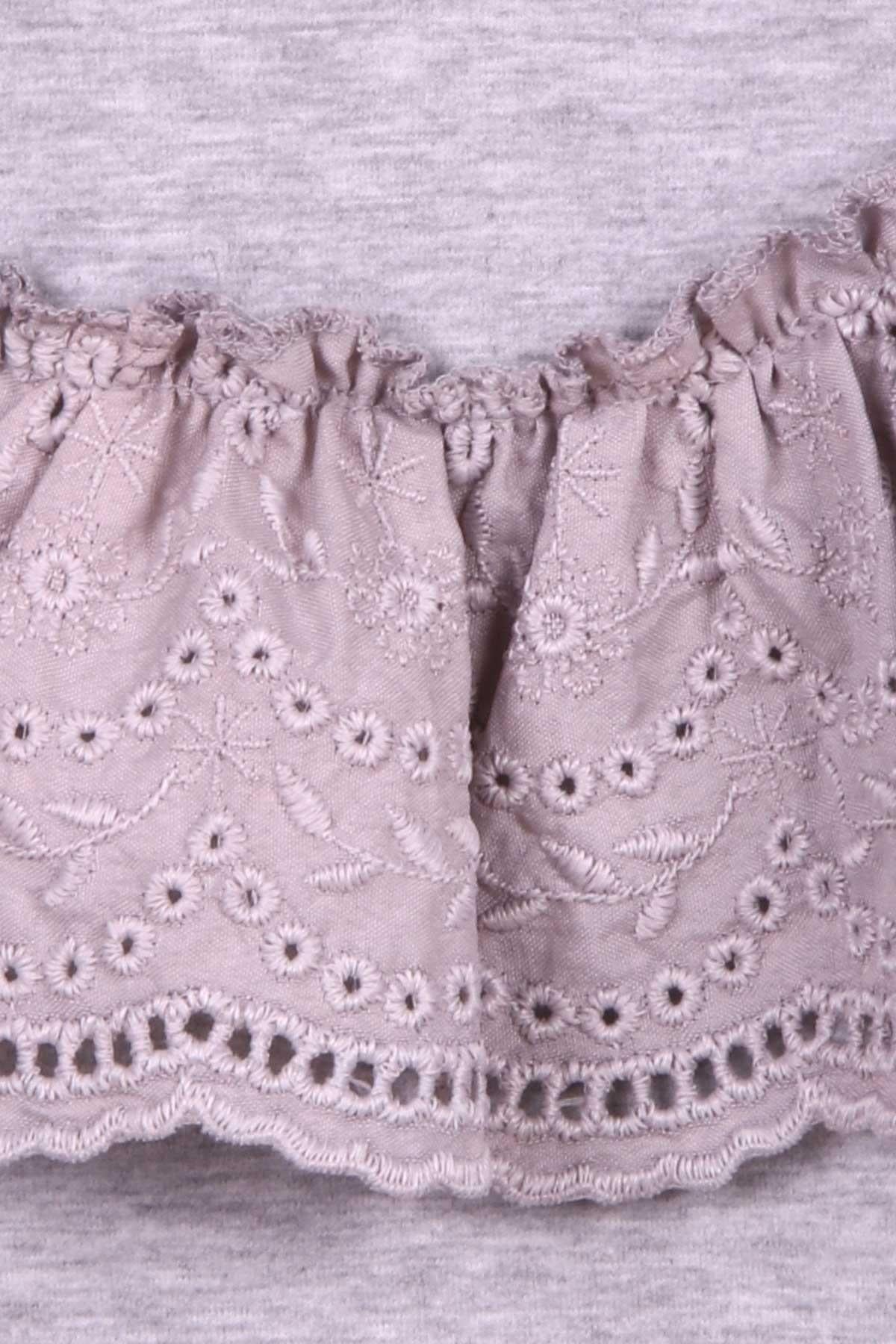Breeze Kız Çocuk Sweatshirt Güpürlü Gri Melanj (6-12 Yaş)