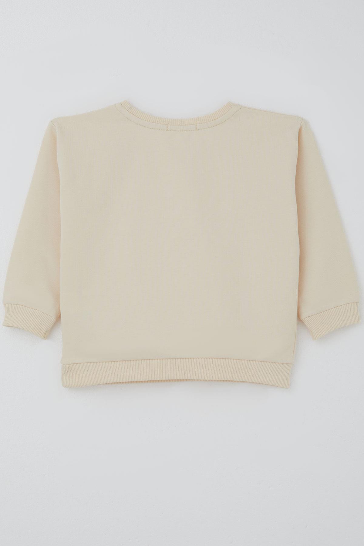 Breeze Kız Çocuk Sweatshirt Güpürlü Kalp Arma Detaylı Krem (2-6 Yaş)