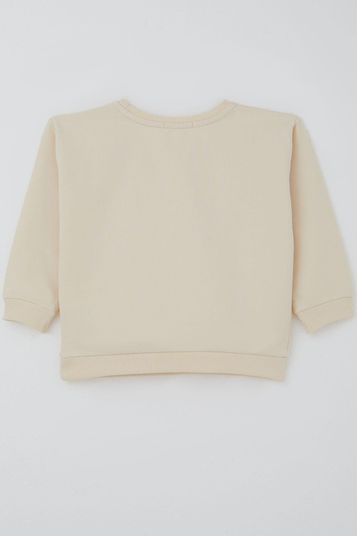 Breeze Kız Çocuk Sweatshirt Güpürlü Kalp Arma Detaylı Krem (2-6 Yaş)