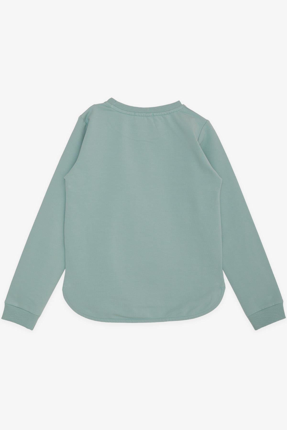Breeze Kız Çocuk Sweatshirt Harika Kız Yazı Baskılı Çiçekli Su Yeşili (9-14 Yaş)