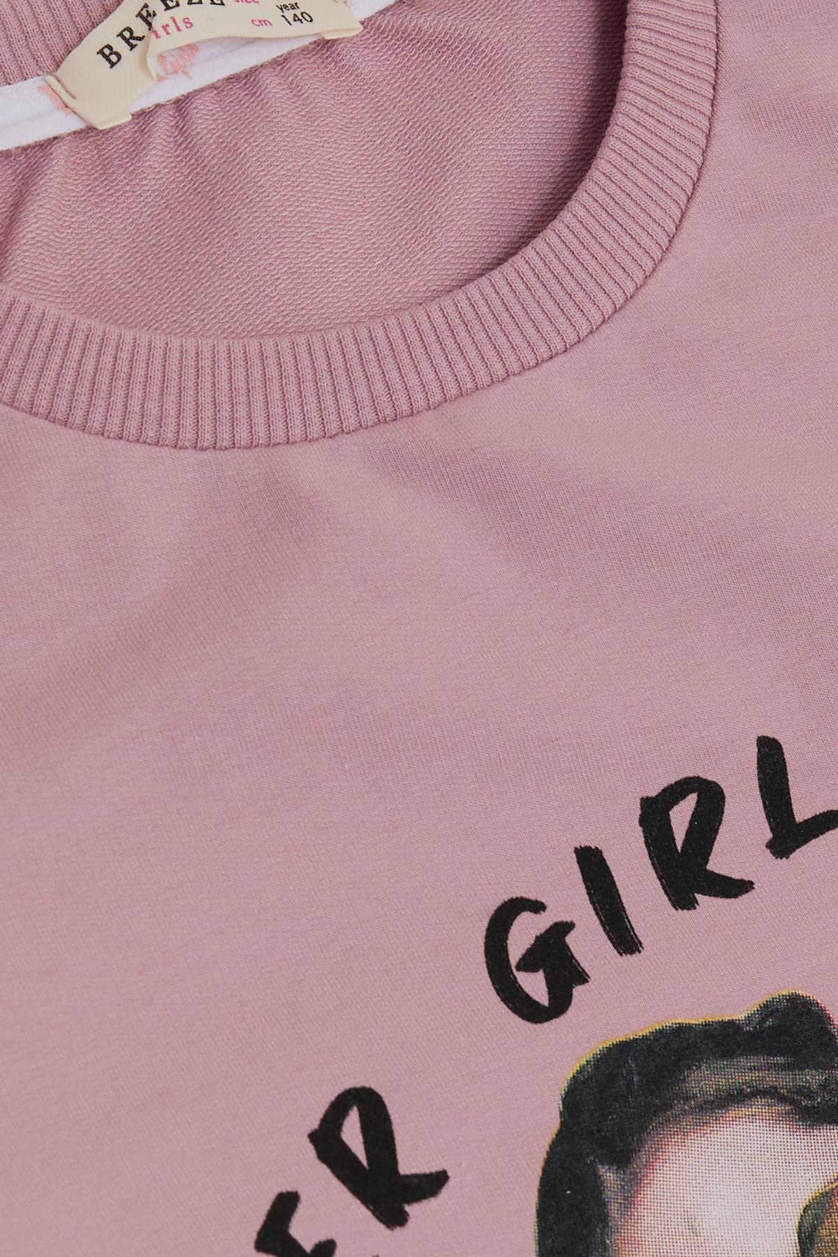 Breeze Kız Çocuk Sweatshirt Harika Kız Yazı Baskılı Çiçekli Gülkurusu (9-14 Yaş)