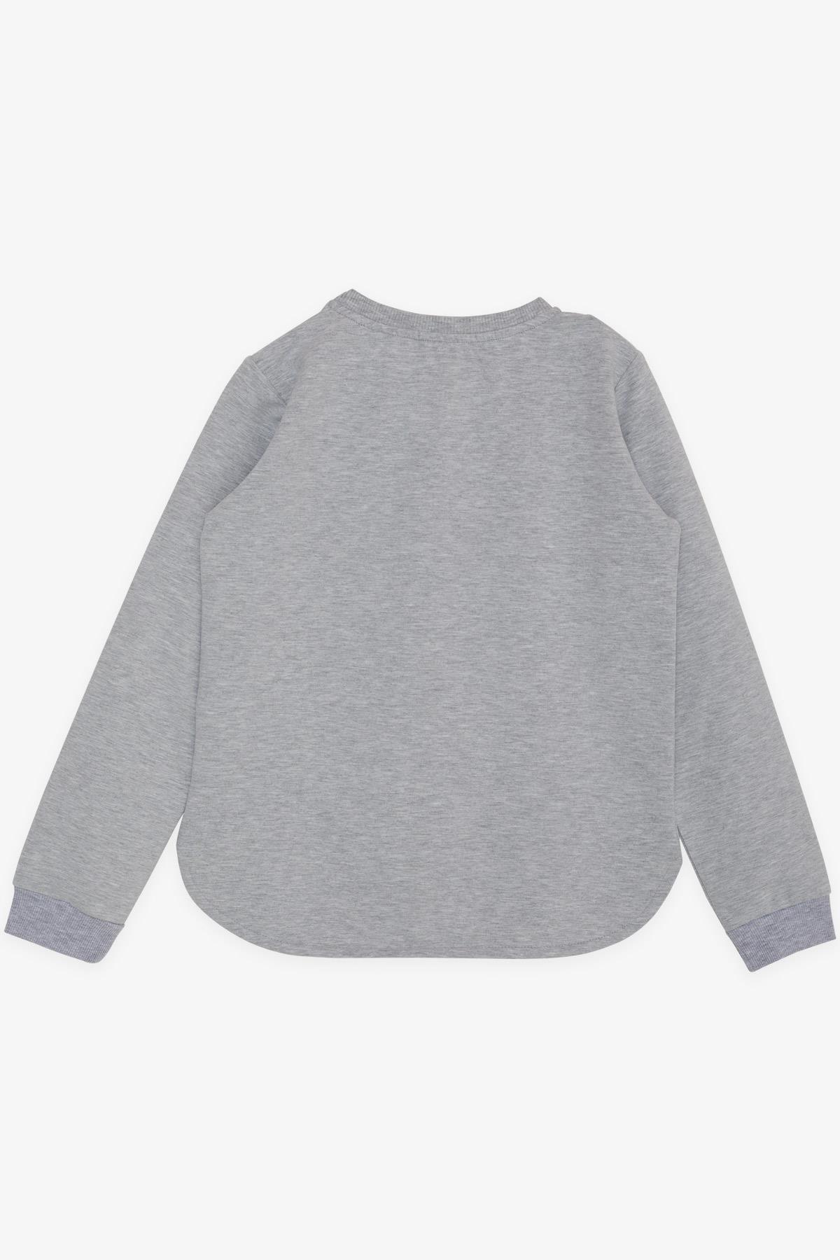 Breeze Kız Çocuk Sweatshirt Harika Kız Yazı Baskılı Çiçekli Gri Melanj (9-14 Yaş)