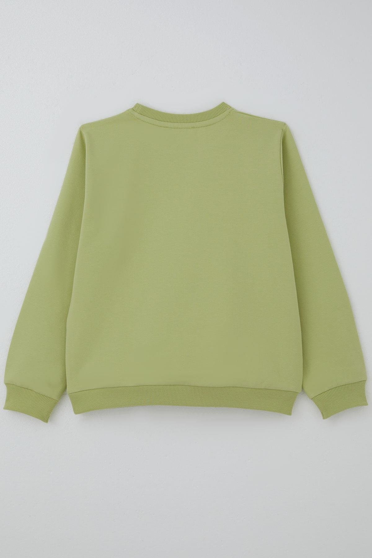 Breeze Kız Çocuk Sweatshirt İnci Taş İşlemeli Fıstık Yeşili (7-12 Yaş)