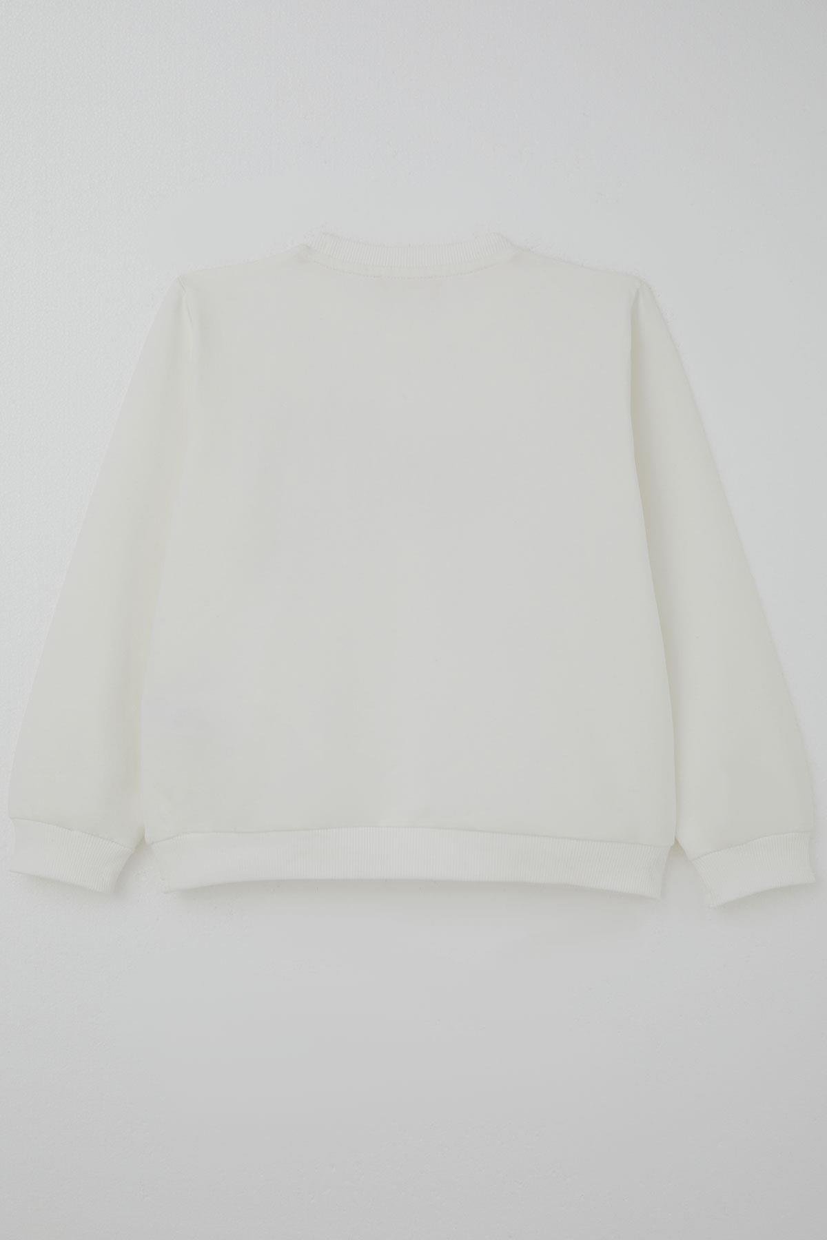 Breeze Kız Çocuk Sweatshirt İnci Taş İşlemeli Ekru (7-12 Yaş)