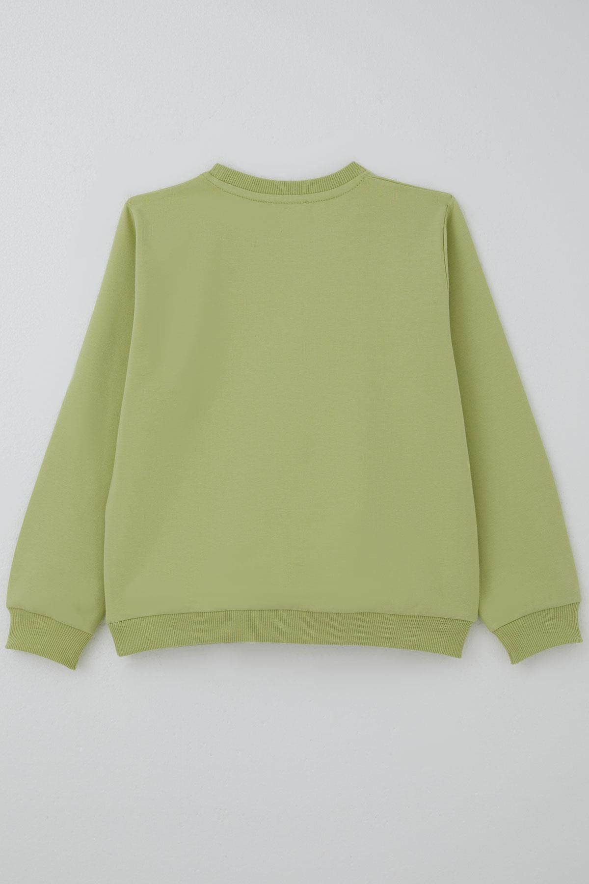 Breeze Kız Çocuk Sweatshirt İnci Taş İşlemeli Fıstık Yeşili (7-12 Yaş)