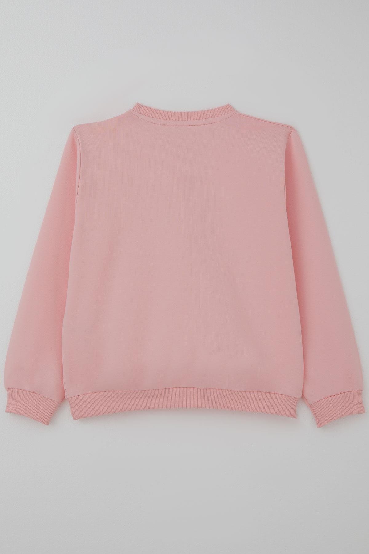 Breeze Kız Çocuk Sweatshirt İnci Taş İşlemeli Pembe (7-12 Yaş)