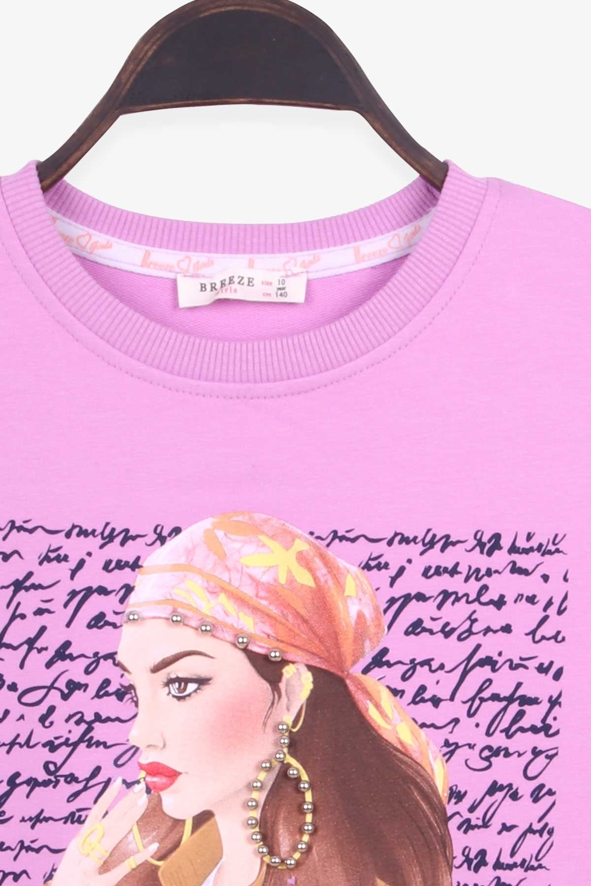 Breeze Kız Çocuk Sweatshirt İncili Baskılı Eflatun (10-16 Yaş)