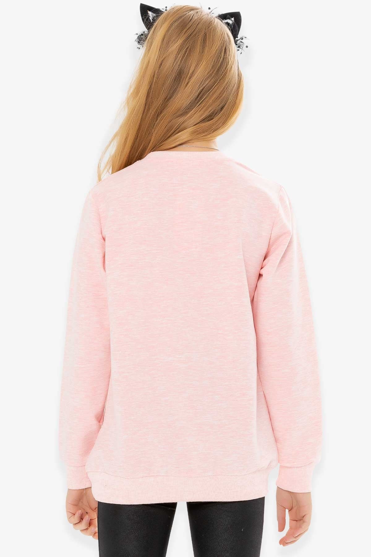 Breeze Kız Çocuk Sweatshirt İncili Baskılı Somon Melanj (10-16 Yaş)