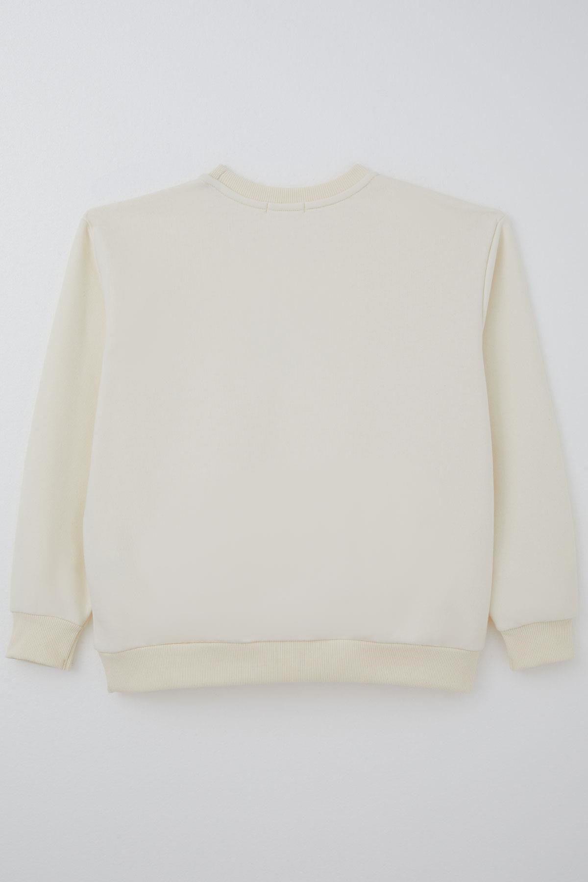 Breeze Kız Çocuk Sweatshirt Işıltılı Kalp Masalı İnci İşlemeli Krem (9-14 Yaş)