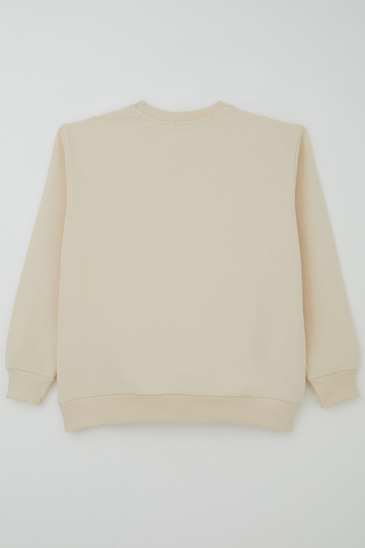 Breeze Kız Çocuk Sweatshirt Işıltılı Kalp Masalı İnci İşlemeli Krem (9-14 Yaş)