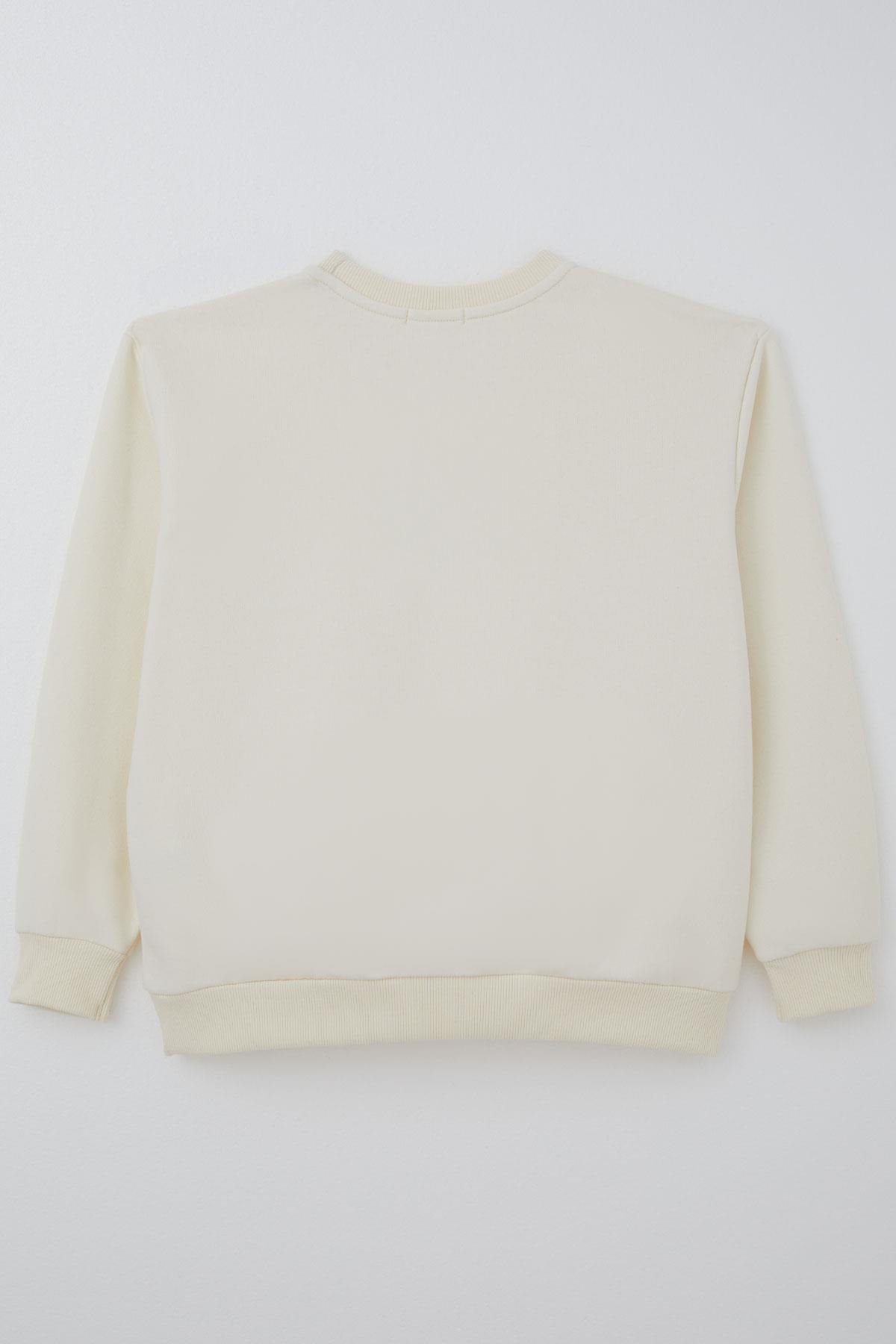 Breeze Kız Çocuk Sweatshirt Işıltılı Kalp Masalı İnci İşlemeli Krem (9-14 Yaş)