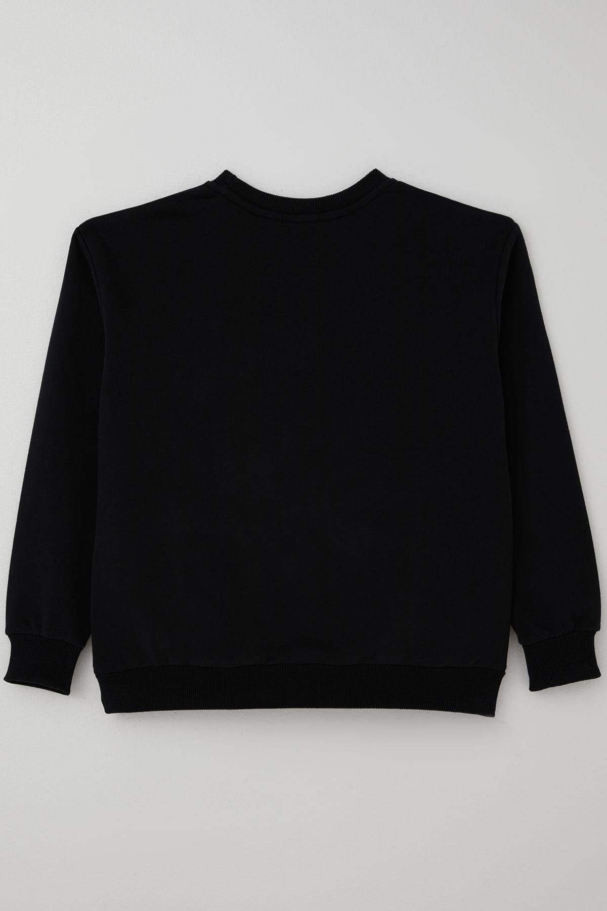 Breeze Kız Çocuk Sweatshirt Işıltılı Kalp Masalı İnci İşlemeli Siyah (9-14 Yaş)