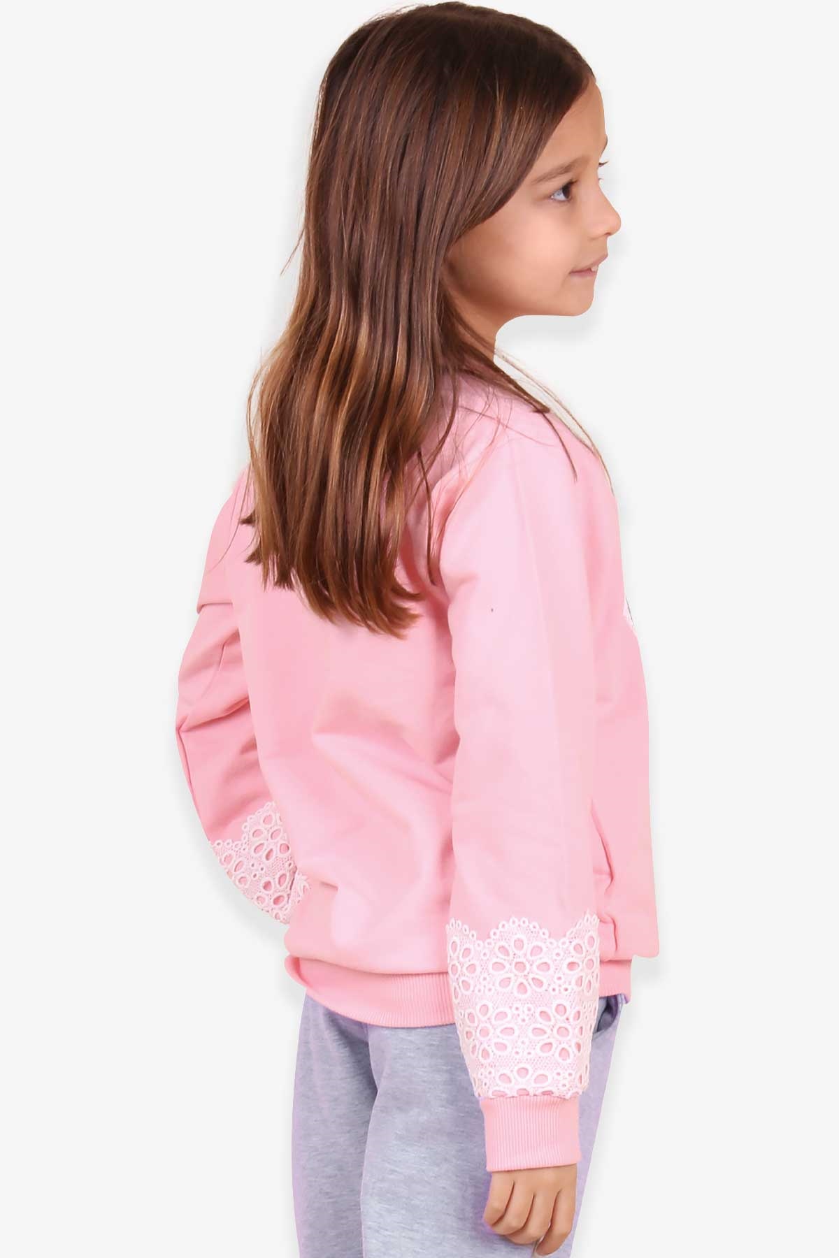 Breeze Kız Çocuk Sweatshirt Kalp Baskılı Pudra (4-9 Yaş)