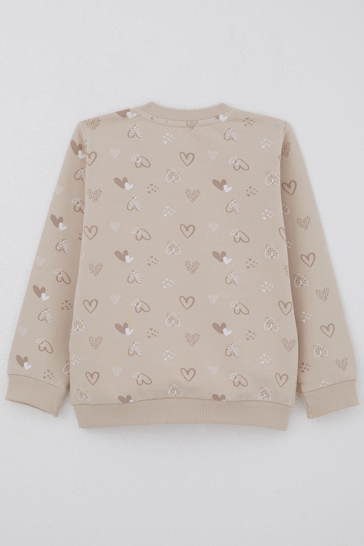Breeze Kız Çocuk Sweatshirt Kalp Desenli Yazı Baskılı Bej (1.5-5 Yaş)