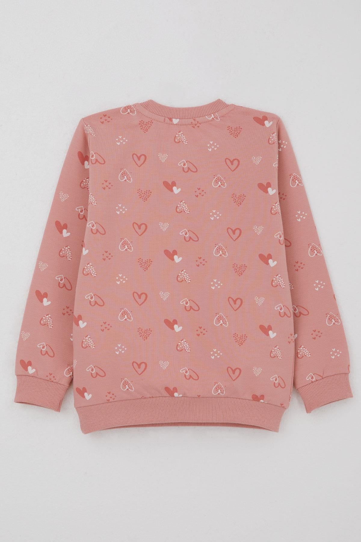 Breeze Kız Çocuk Sweatshirt Kalp Desenli Yazı Baskılı Gülkurusu (1.5-5 Yaş)