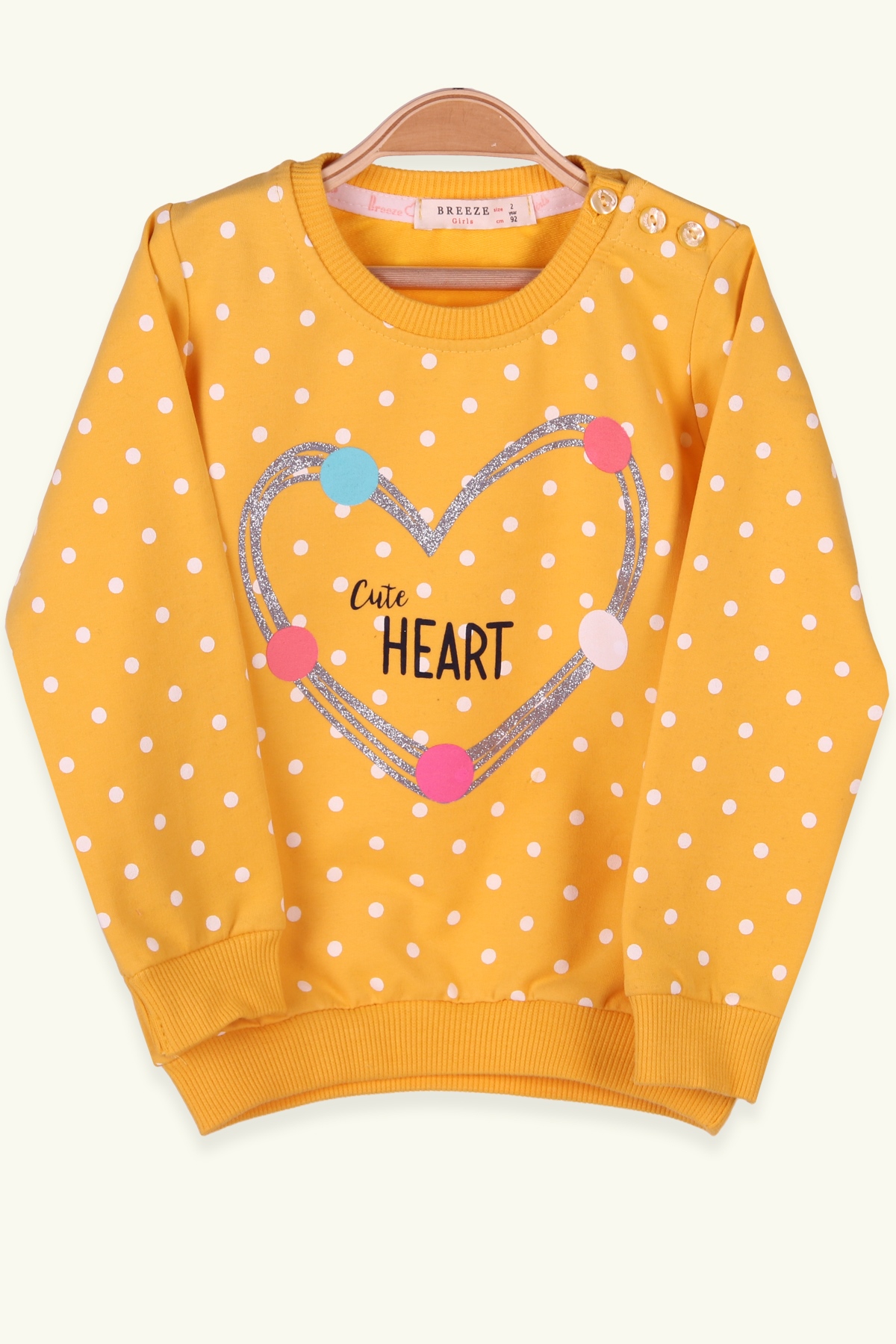 Breeze Kız Çocuk Sweatshirt Kalpli Simli Sarı (2-6 Yaş)