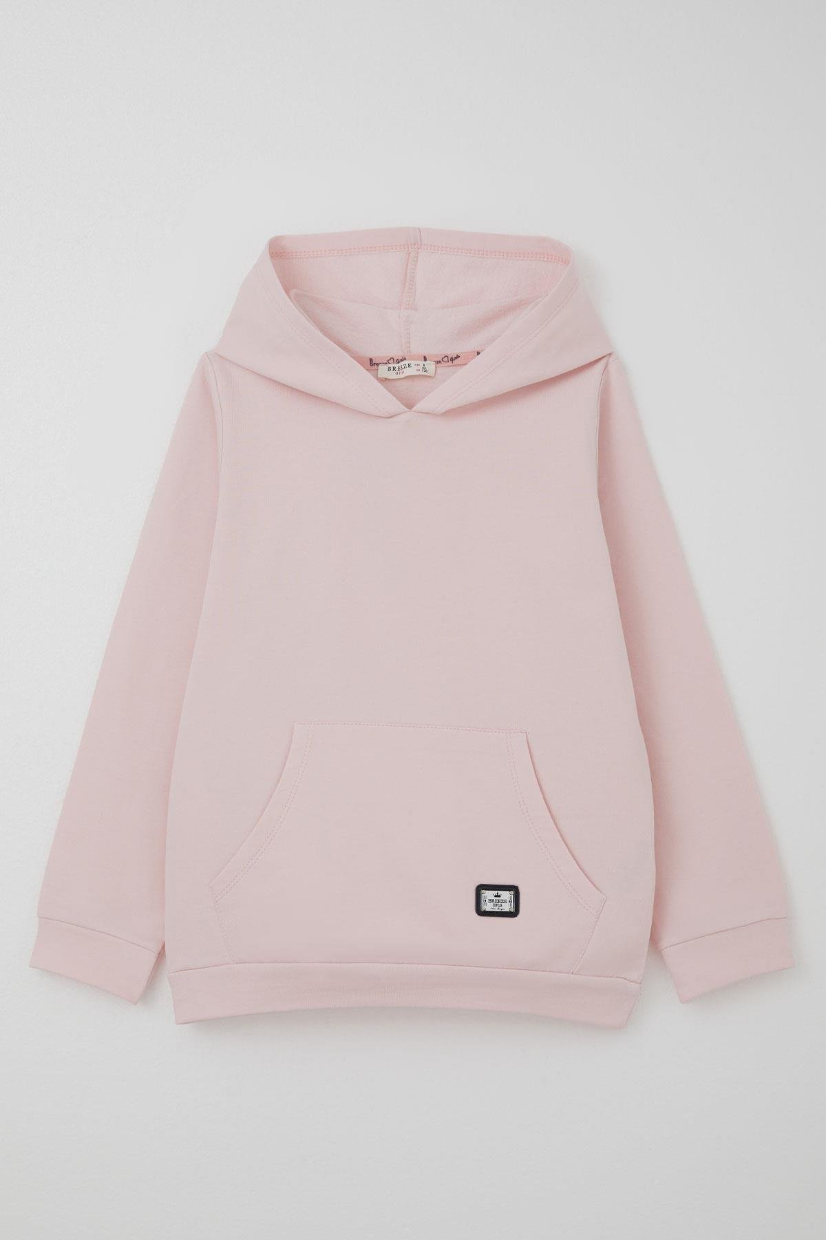 Breeze Kız Çocuk Sweatshirt Kanguru Cepli Armalı Pembe (4-8 Yaş)