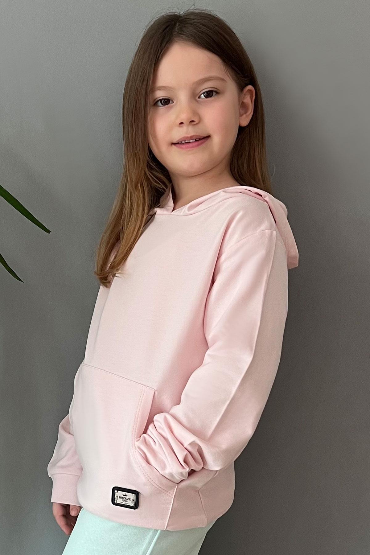 Breeze Kız Çocuk Sweatshirt Kanguru Cepli Armalı Pembe (4-8 Yaş)