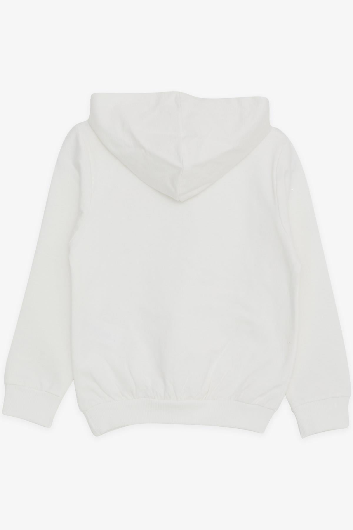 Breeze Kız Çocuk Sweatshirt Kanguru Cepli Yazı Baskılı Güpürlü Ekru (3-8 Yaş)