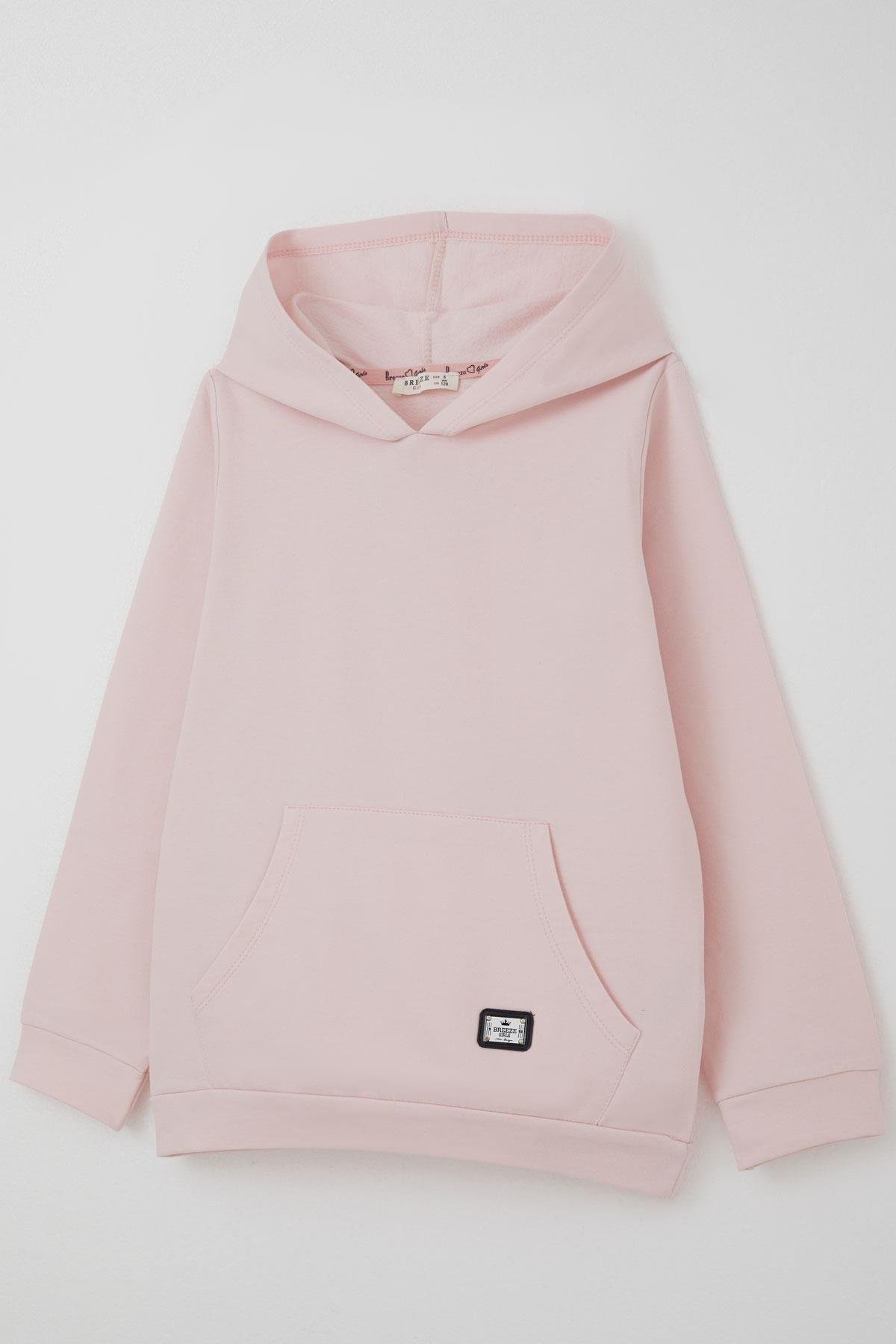 Breeze Kız Çocuk Sweatshirt Kanguru Cepli Armalı Pembe (4-8 Yaş)