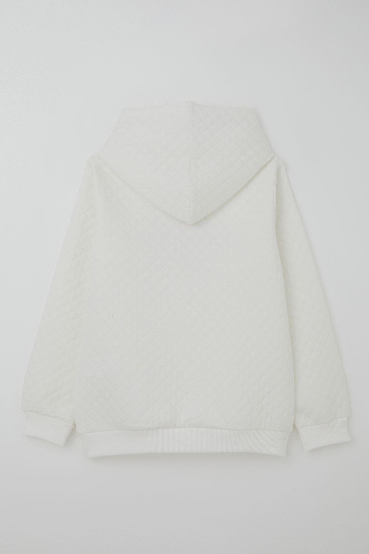 Breeze Kız Çocuk Sweatshirt Kapitone Desenli Kanguru Cepli Ekru (8-14 Yaş)