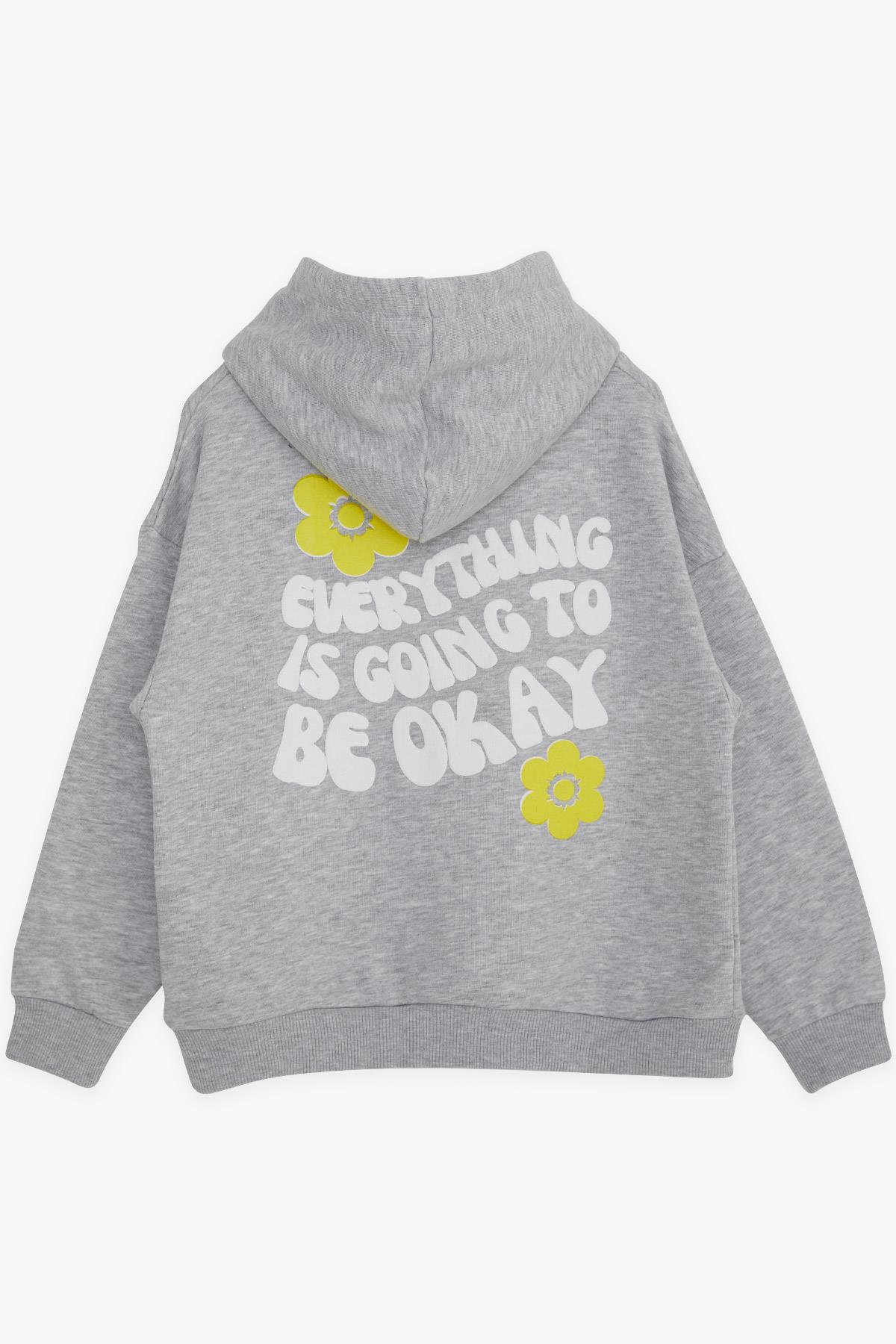 Breeze Kız Çocuk Sweatshirt Kapüşonlu Yazı Baskılı Gri Melanj (8-14 Yaş)