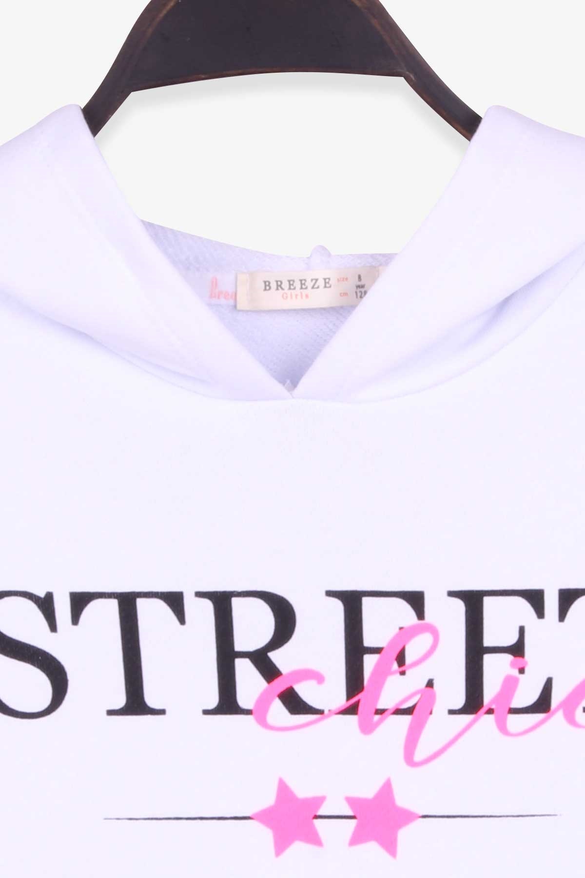 Breeze Kız Çocuk Sweatshirt Kapüşonlu Yazı Baskılı Beyaz (8-14 Yaş)