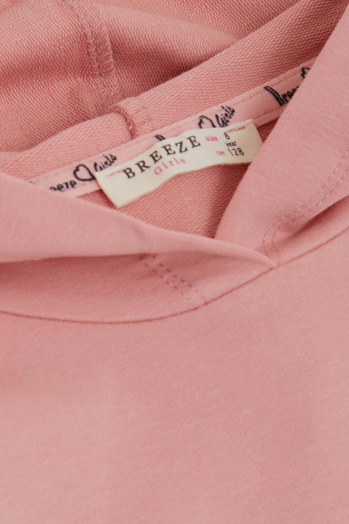 Breeze Kız Çocuk Sweatshirt Kapüşonlu Simli Yazı Baskılı Gülkurusu (5-10 Yaş)