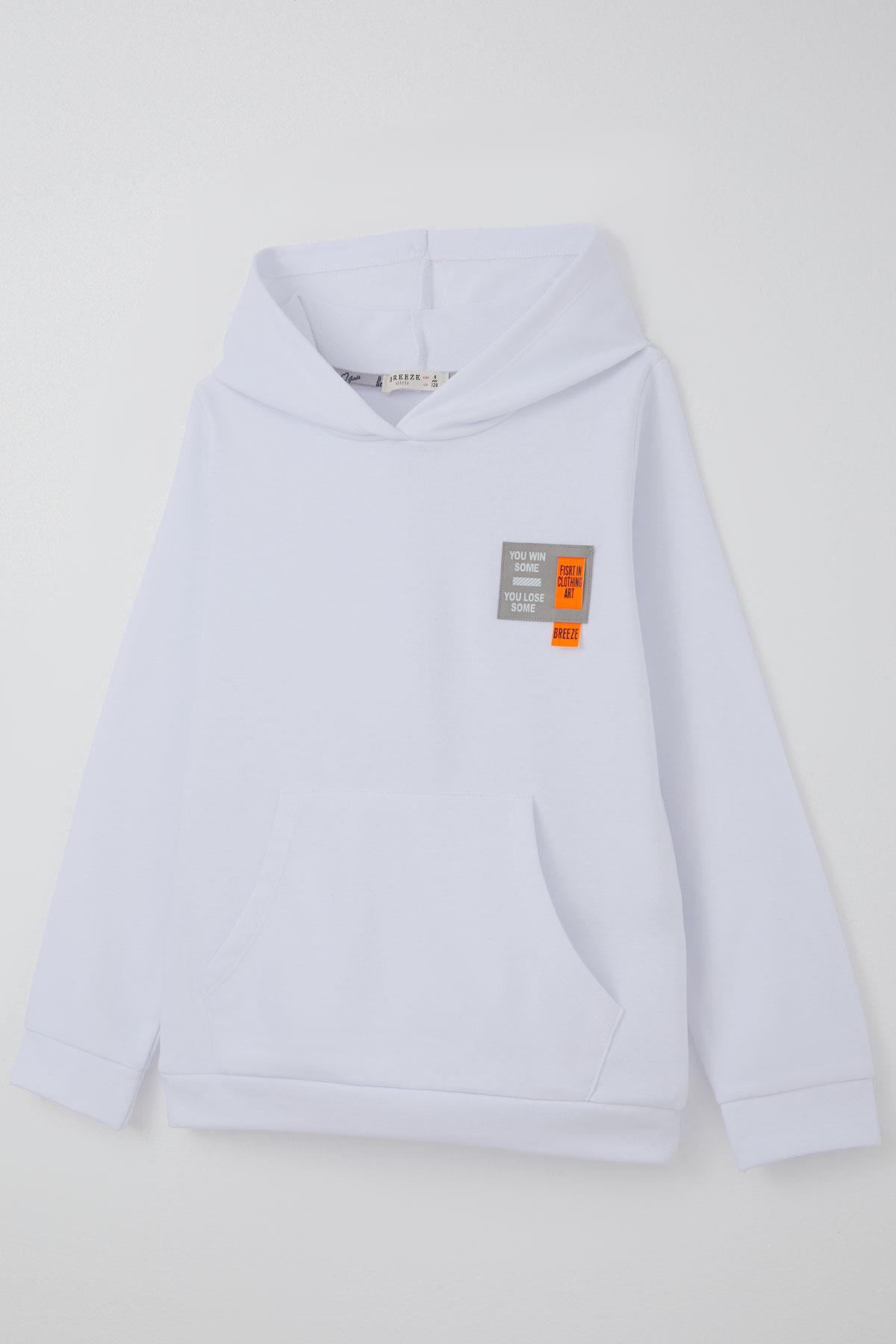 Breeze Kız Çocuk Sweatshirt Kapüşonlu Arma Detaylı Beyaz (4-8 Yaş)