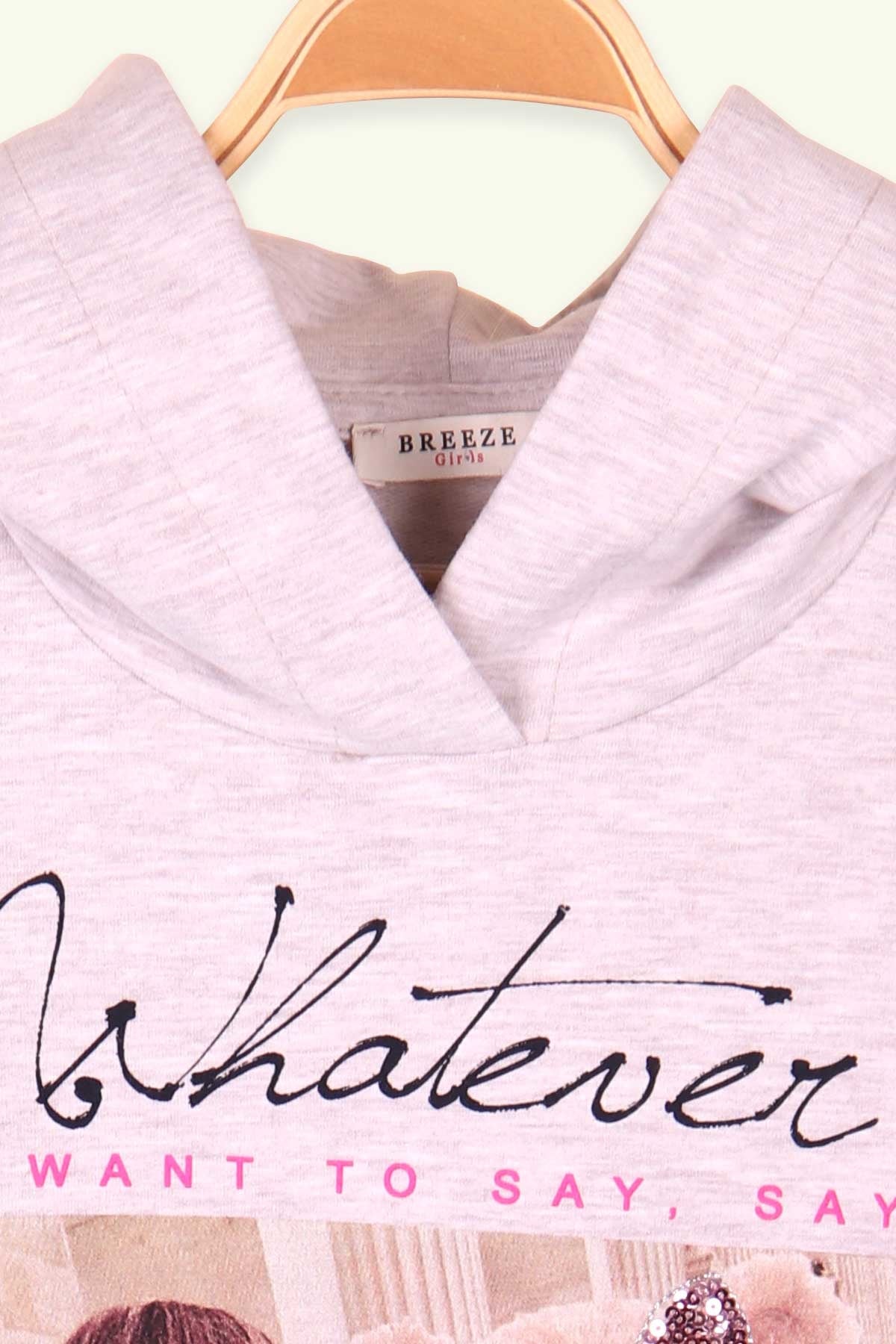 Breeze Kız Çocuk Sweatshirt Kapüşonlu Baskılı Bej (9-14 Yaş)