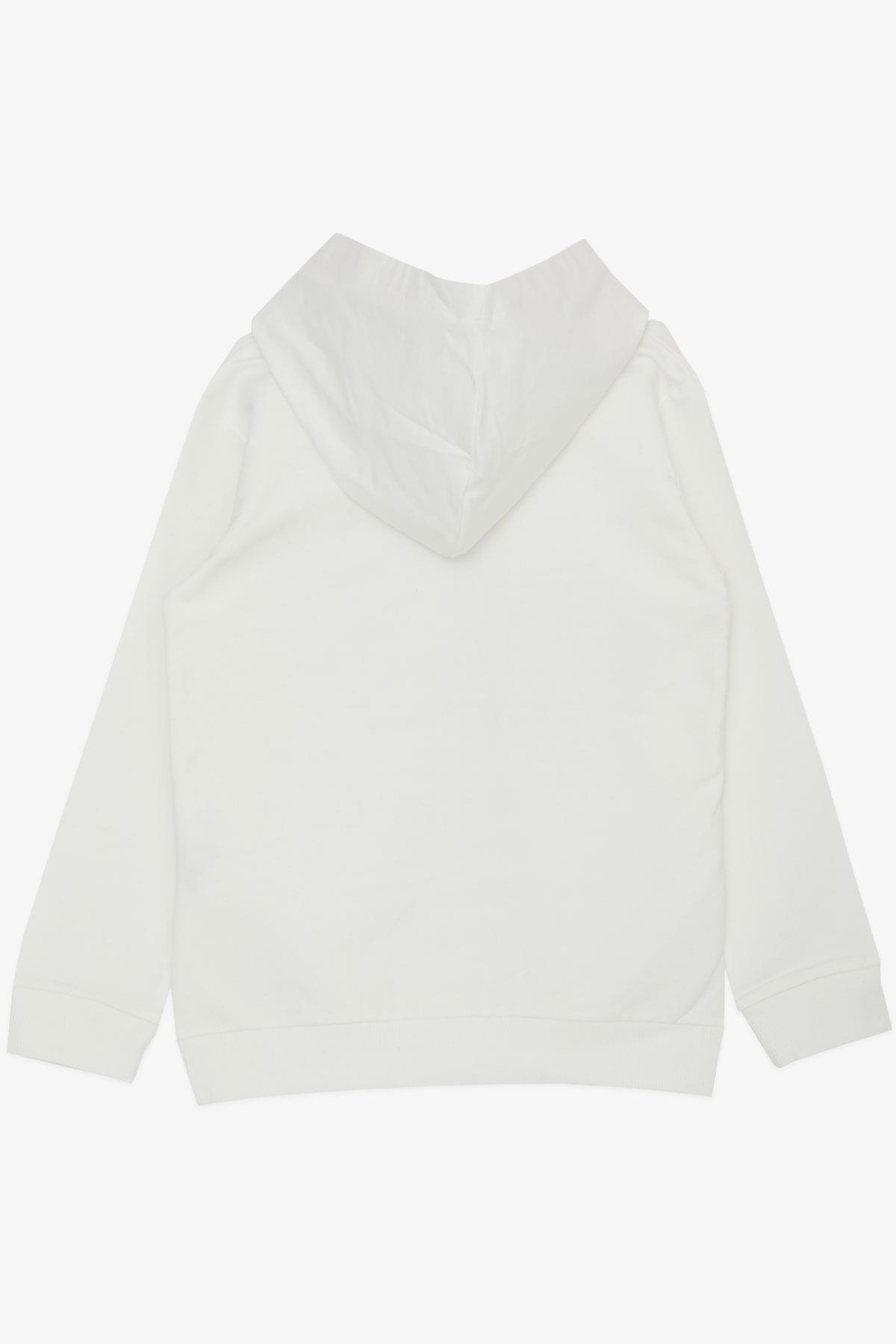 Breeze Kız Çocuk Sweatshirt Kapüşonlu Simli Yazı Baskılı Ekru (5-10 Yaş)