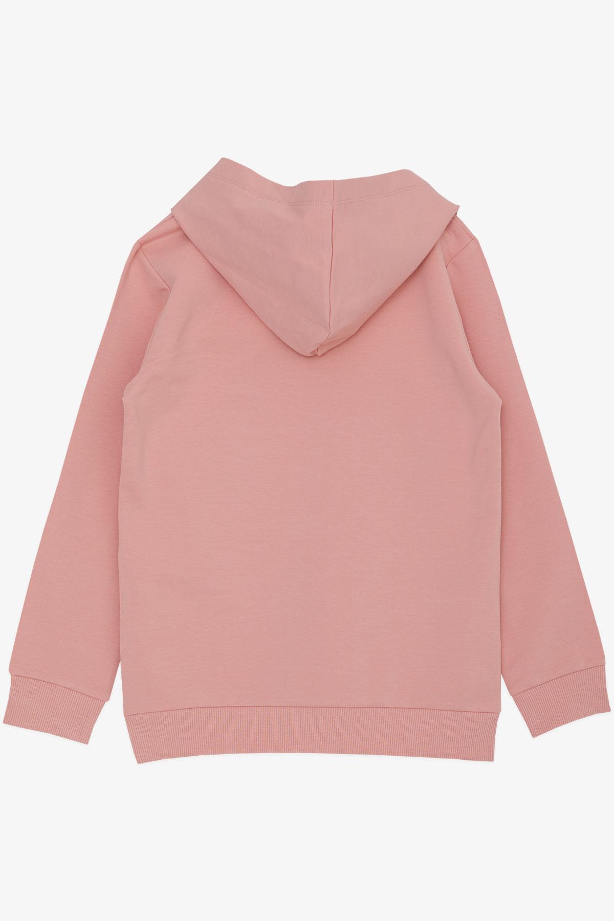 Breeze Kız Çocuk Sweatshirt Kapüşonlu Simli Yazı Baskılı Gülkurusu (5-10 Yaş)
